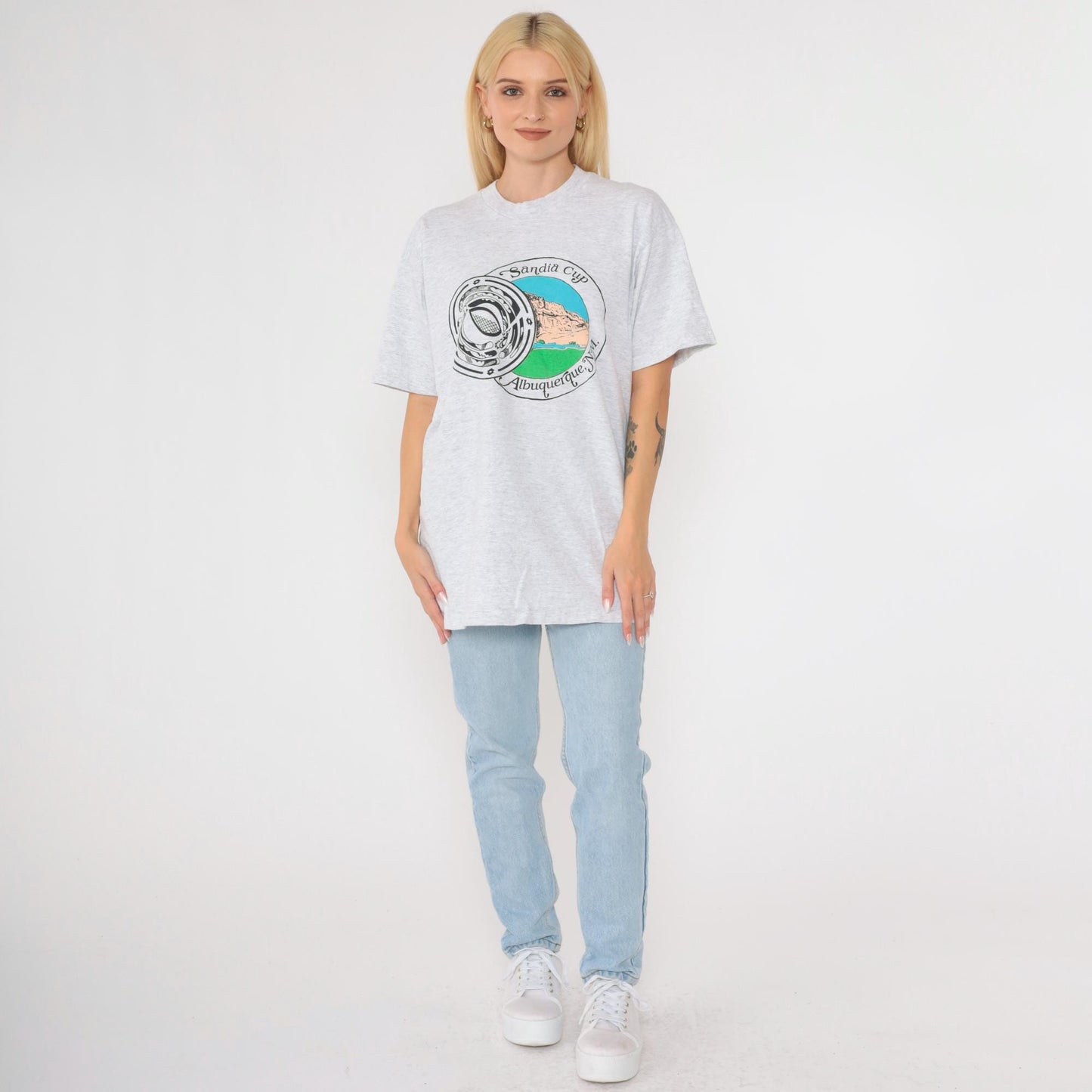 90s Sandia Cup Albuquerque Soccer Tournament Graphic T-Shirt Lotto Grey Medium