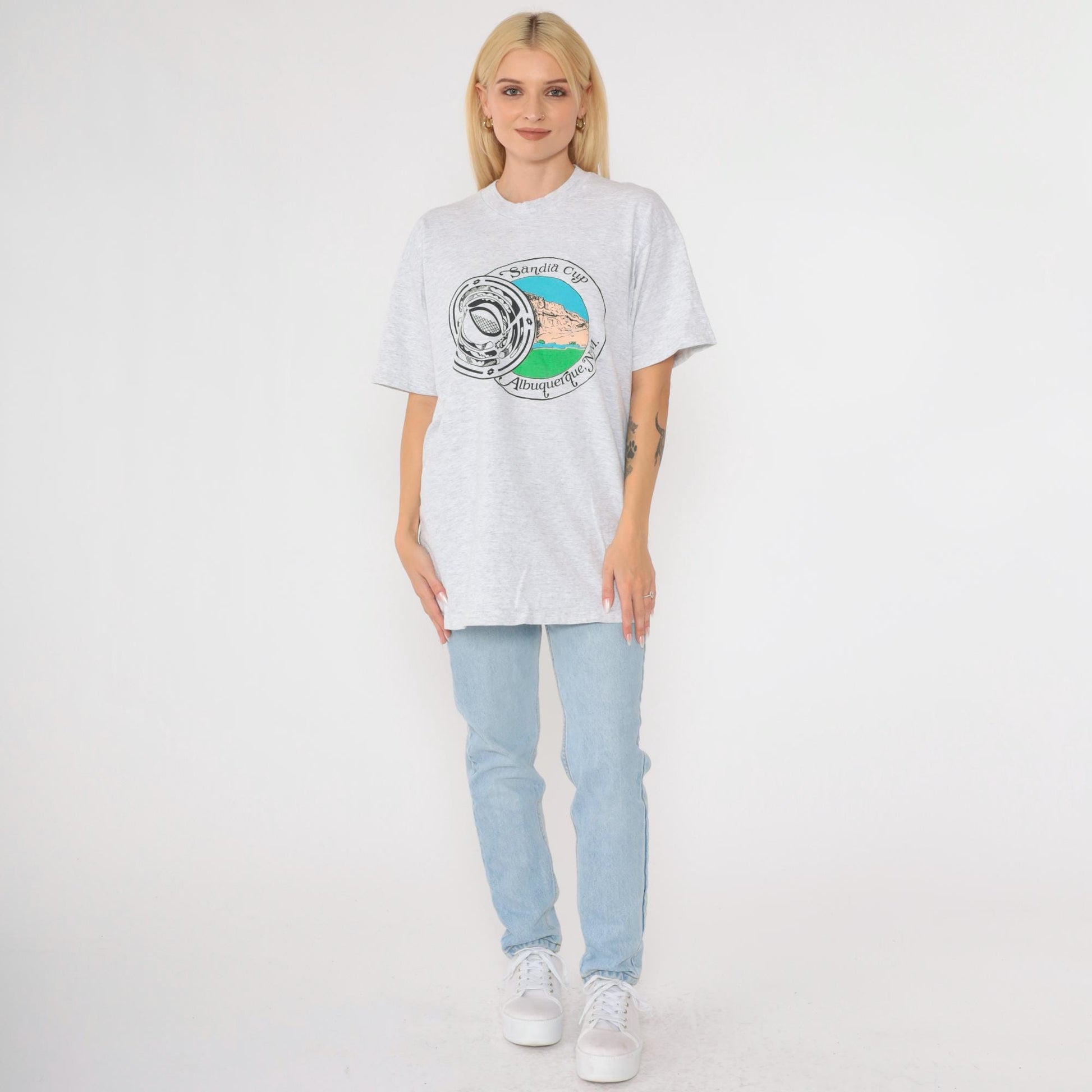 90s Sandia Cup Albuquerque Soccer Tournament Graphic T-Shirt Lotto Grey Medium