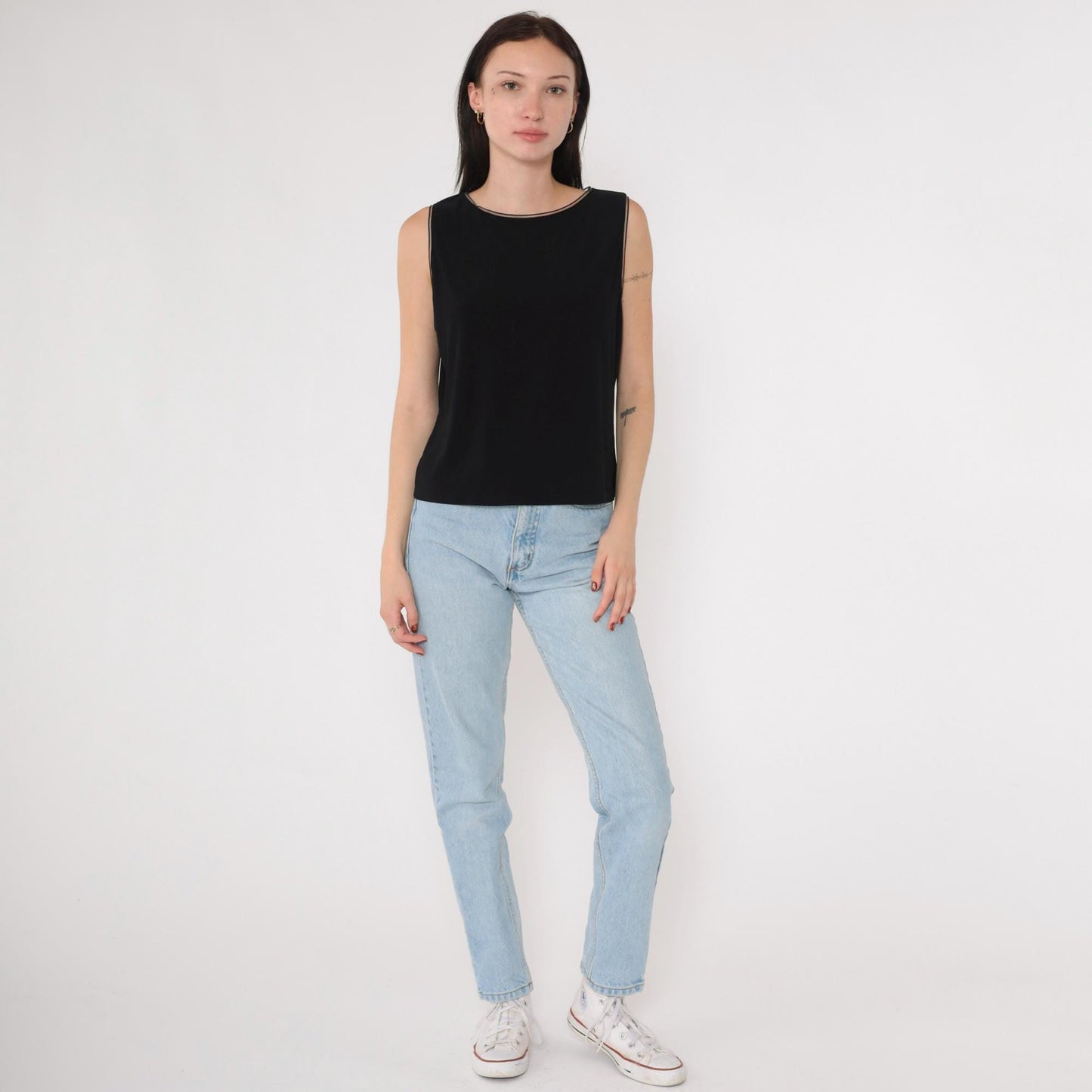 90s Joseph Ribkoff Black Camisole Tank Top Sheer Trim Size 16