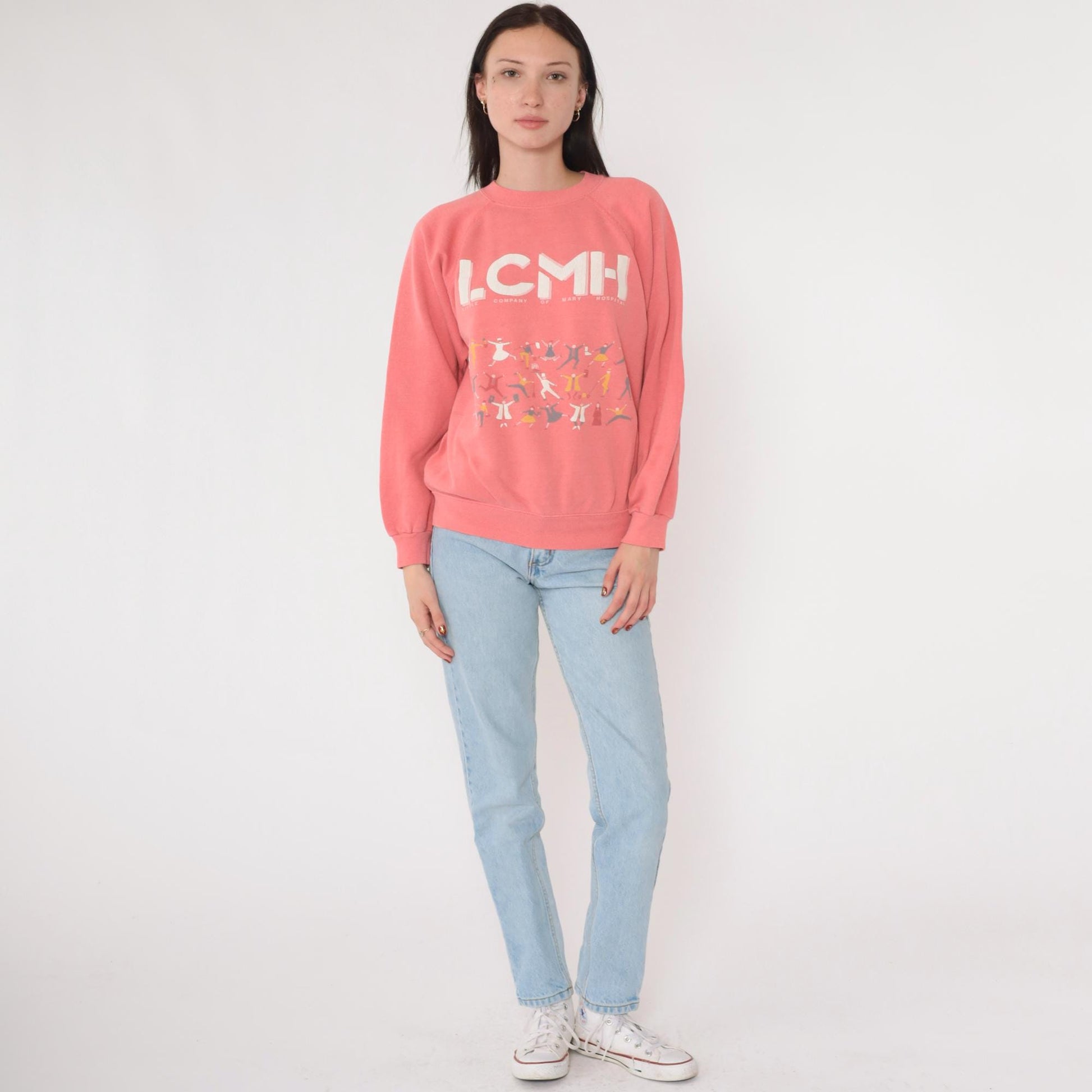 90s LCMH Little Company of Mary Hospital Graphic Raglan Sweatshirt Pink Medium