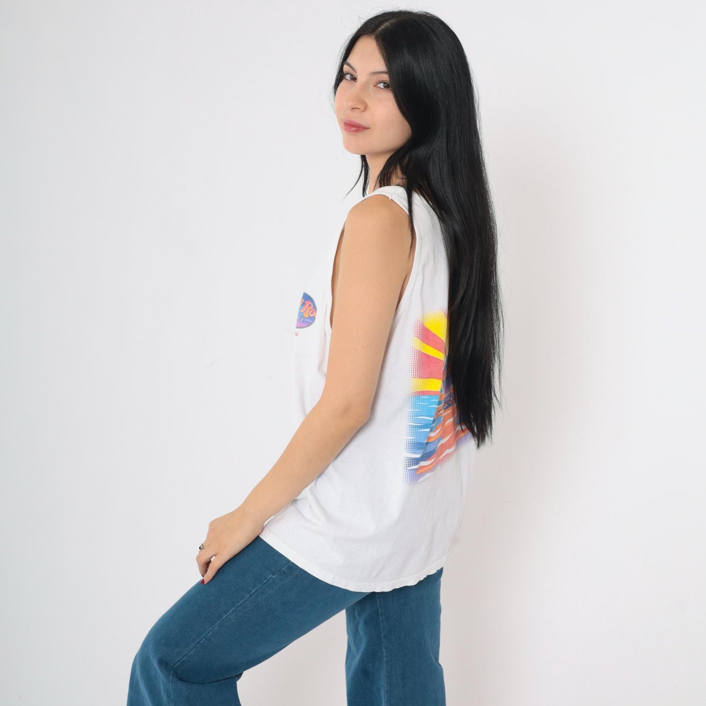90s Hard Rock Cafe Dallas Texas Tank Top Sunset Graphic Cotton Medium