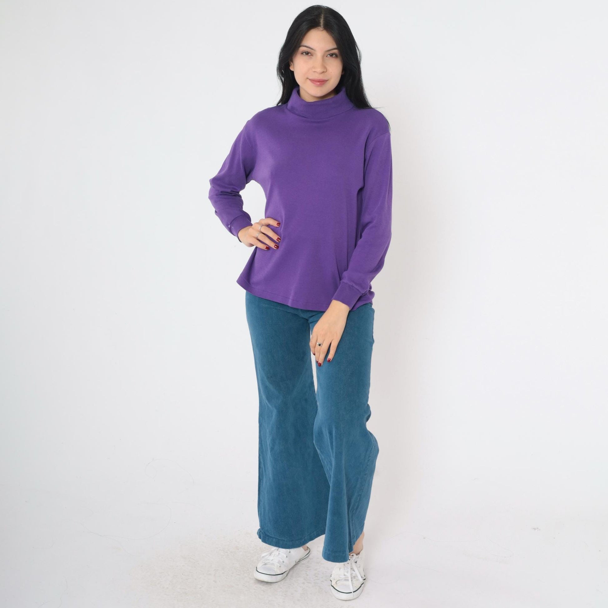 90s Woolrich Woman Purple Turtleneck Long Sleeve Cotton Top Medium
