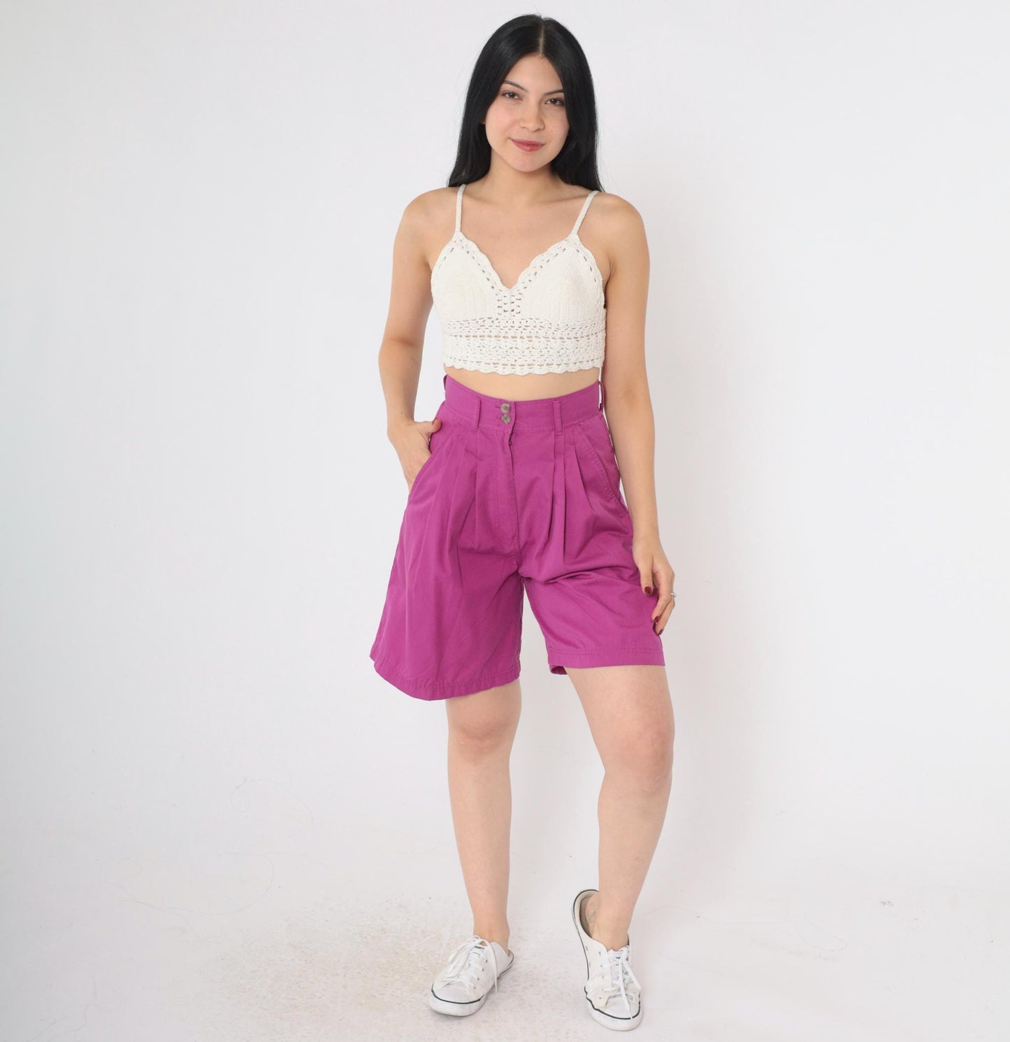 90s Purple Pleated High-Waist Shorts Extra Small XS