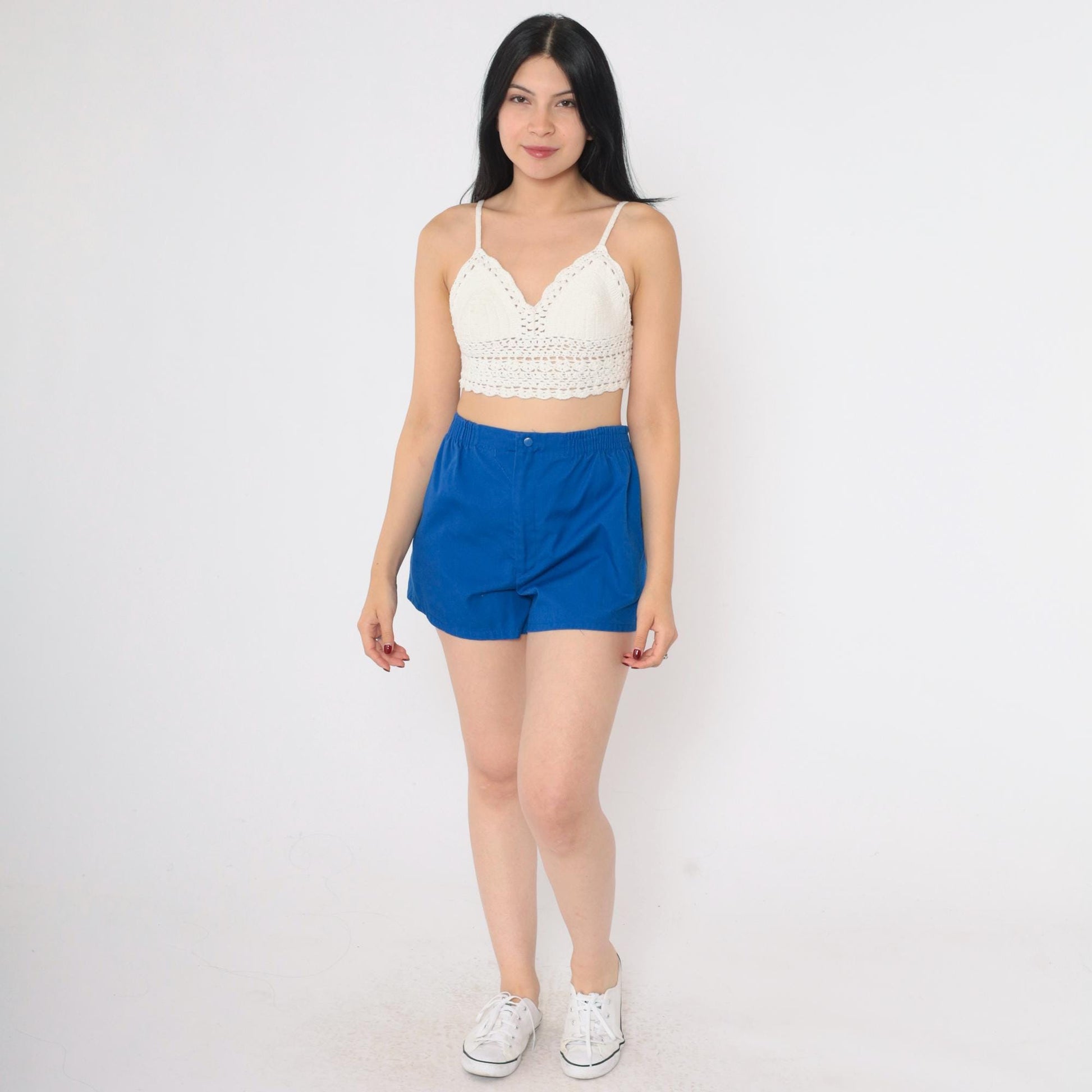 80s Royal Blue Athletic Shorts Elastic Waist High Rise Medium Large