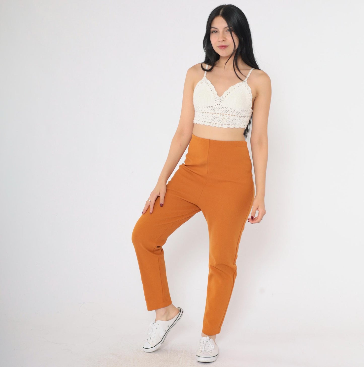 60s W & G Sportswear High Waisted Slim Nylon Pants Burnt Orange Small S