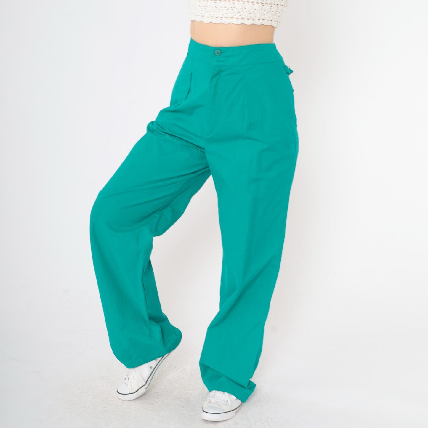 90s Jones New York Teal Pleated High-Waist Trousers Straight Leg Medium