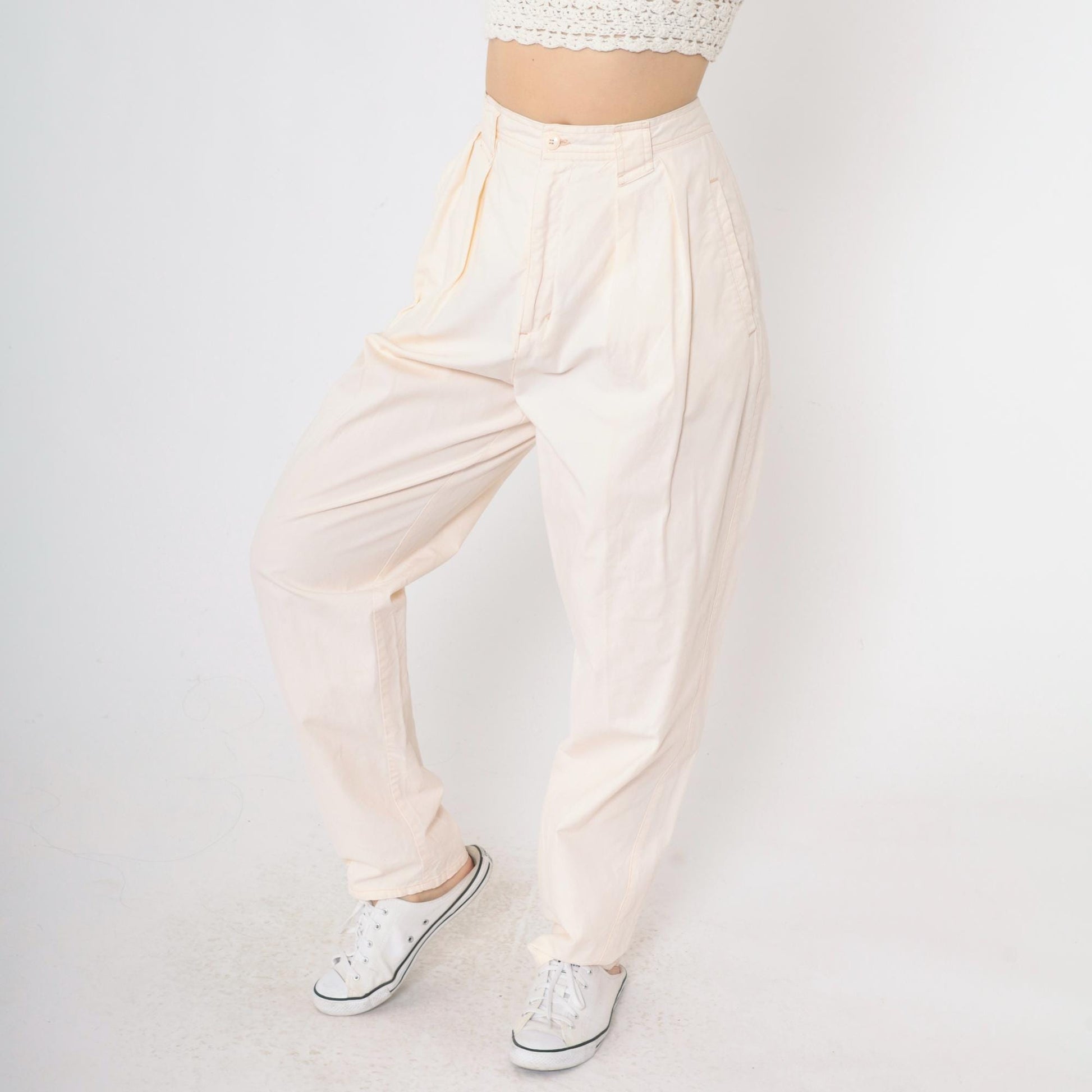 80s Bonjour Pale Peach High Waist Pleated Tapered Trousers Cotton Medium