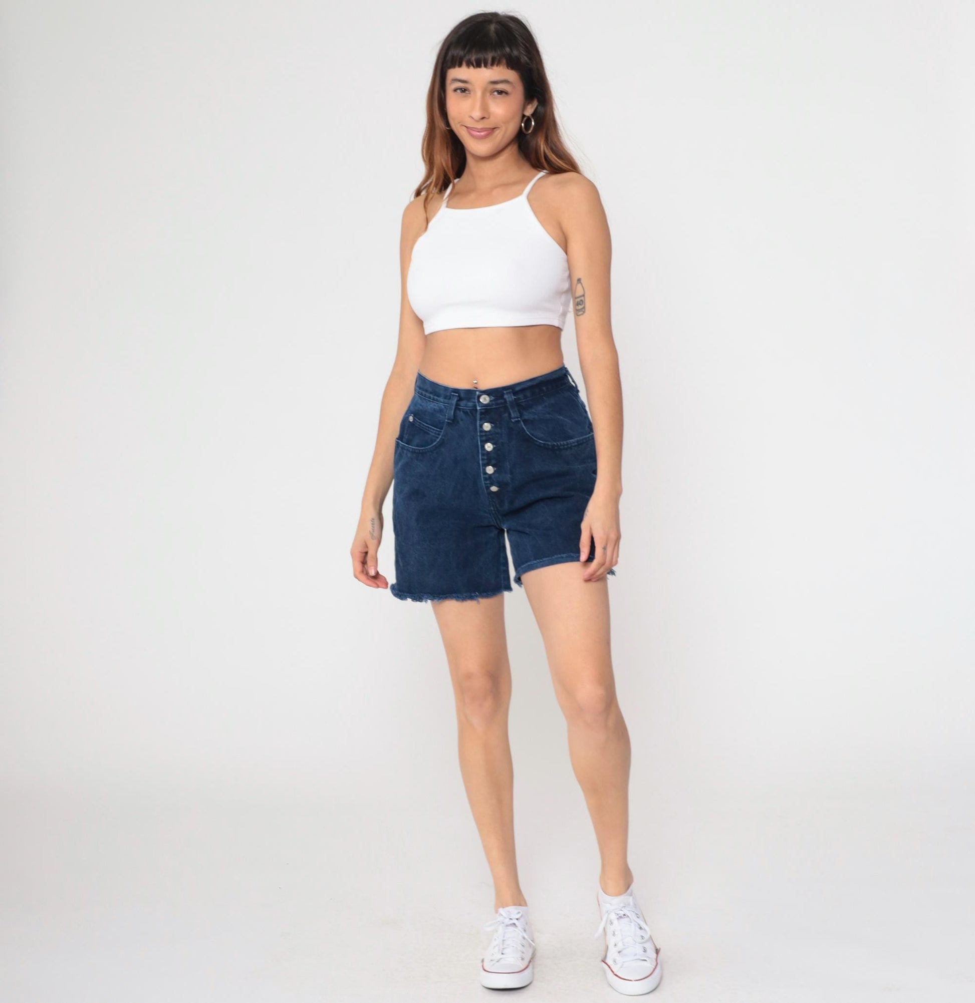 90s Jordache Dark Wash Denim Cutoff Shorts High Waisted Button Fly Medium