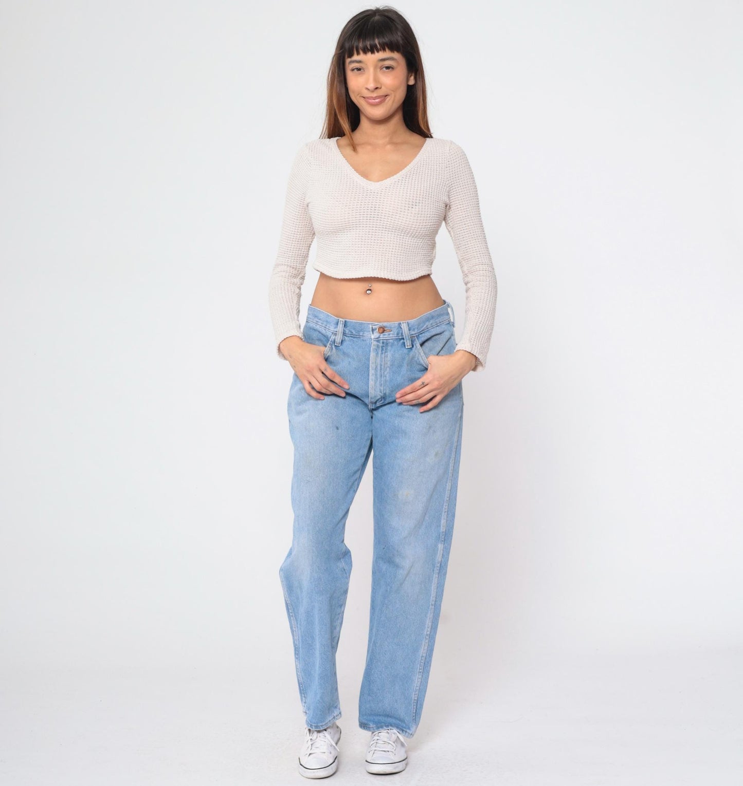 90s Rustler Blue Jeans Rainbow Pocket High Rise Straight Leg 33x30