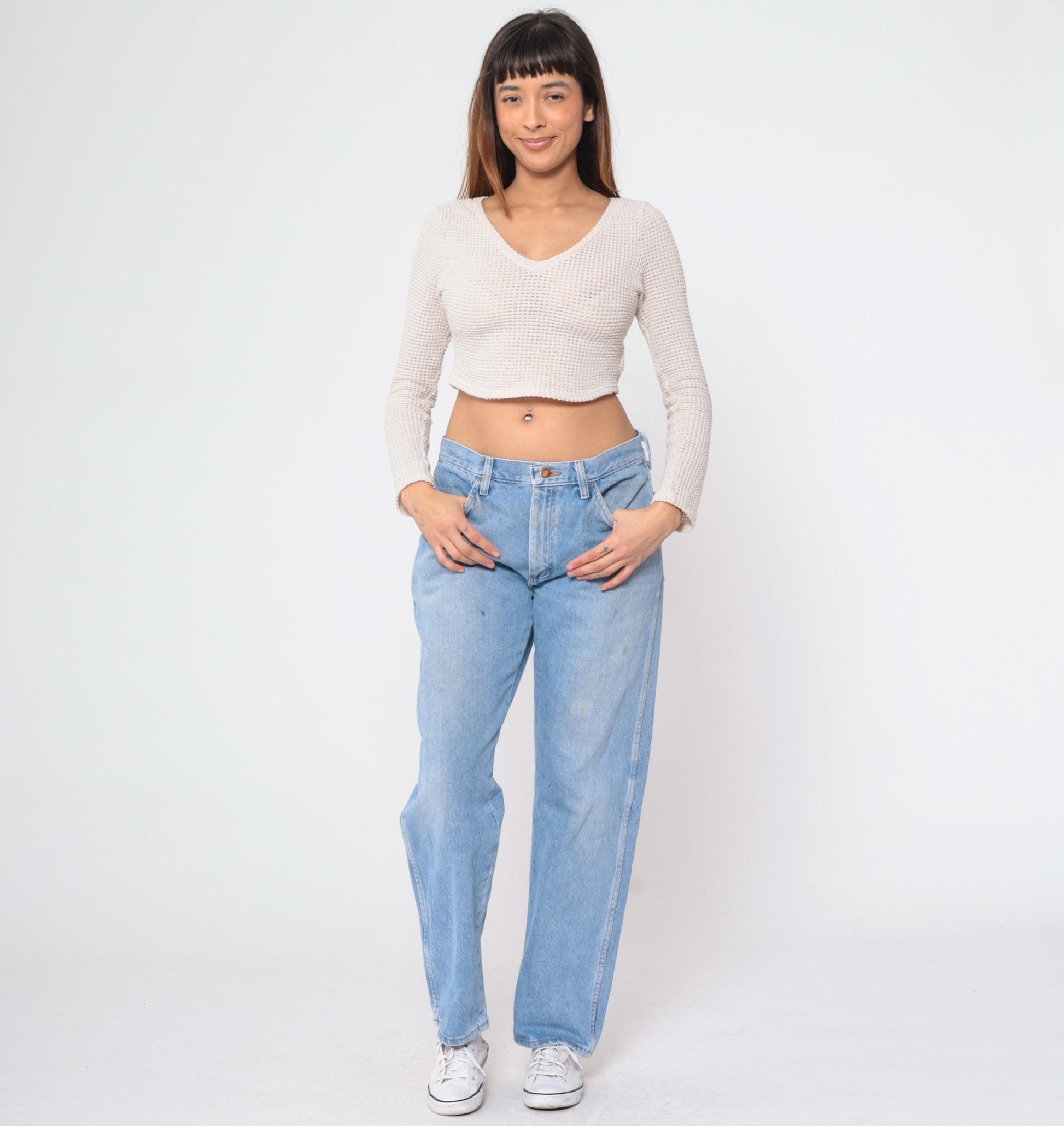 90s Rustler Blue Jeans Rainbow Pocket High Rise Straight Leg 33x30