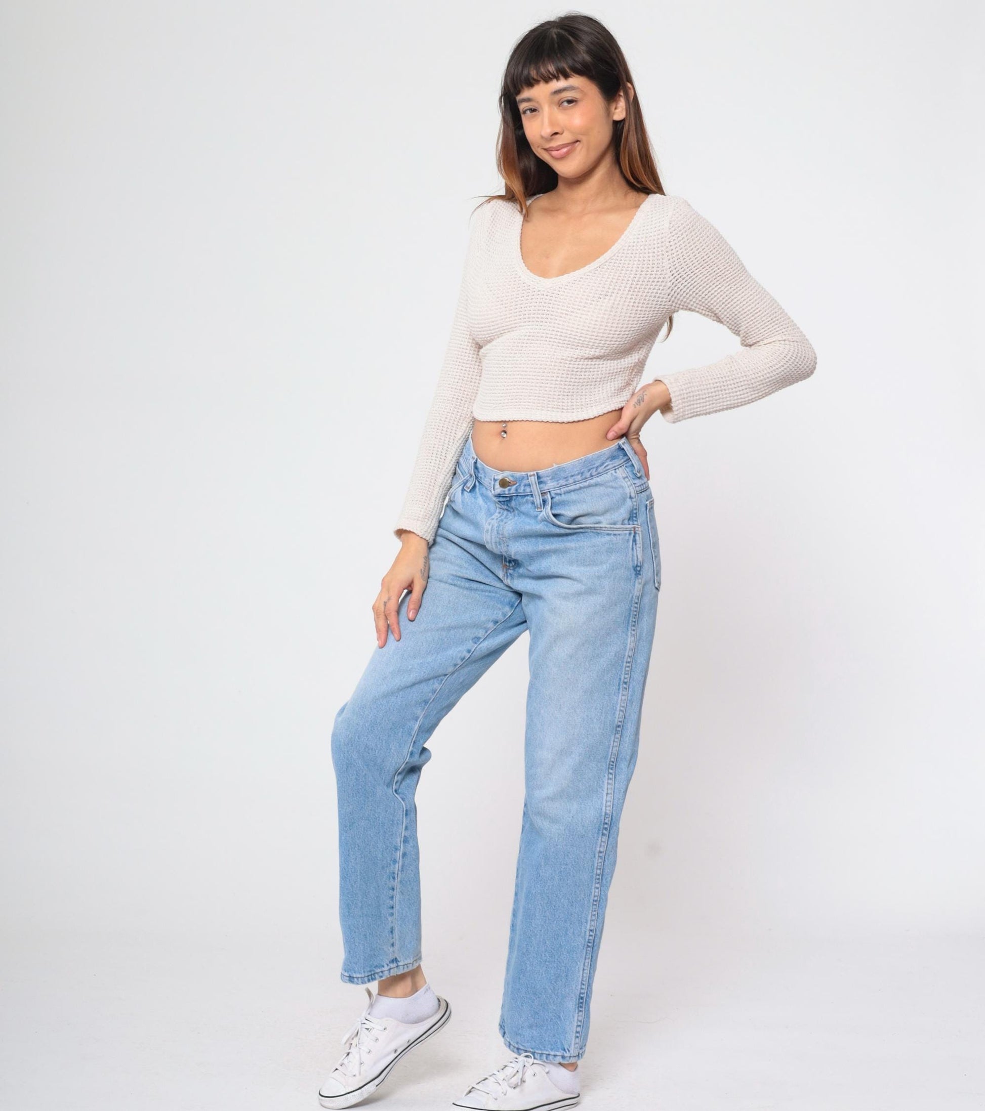 90s High Rise Straight Leg Jeans Faded Blue Denim Men's Medium