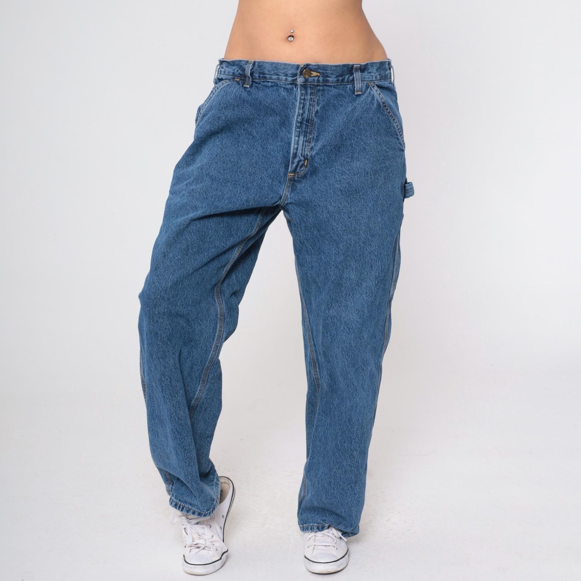 90s Carhartt Straight Leg Denim Jeans Blue Workwear Utility 36x30