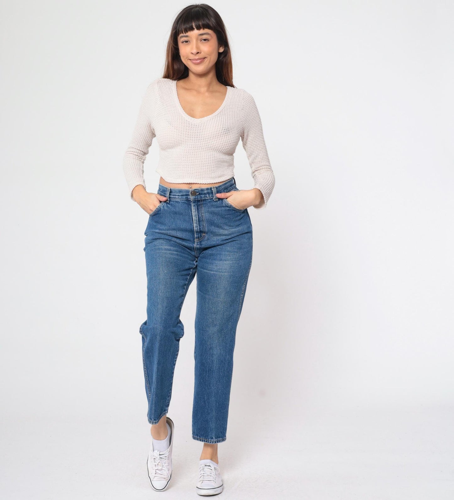 80s Sears High Waist Straight Leg Blue Jeans Unicorn Pocket Small
