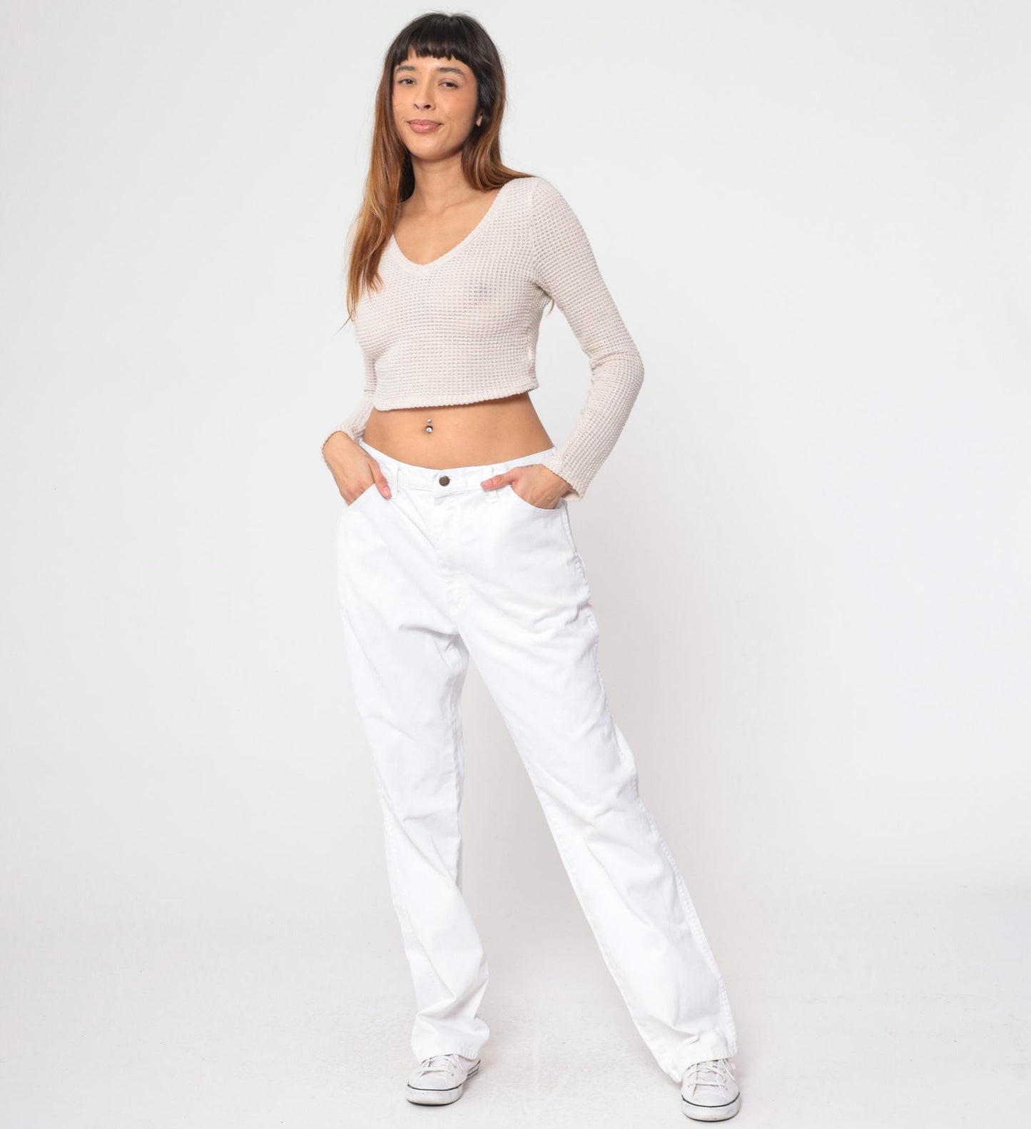 Dickies White Denim Jeans High Rise Straight Leg Y2K Workwear 35x34