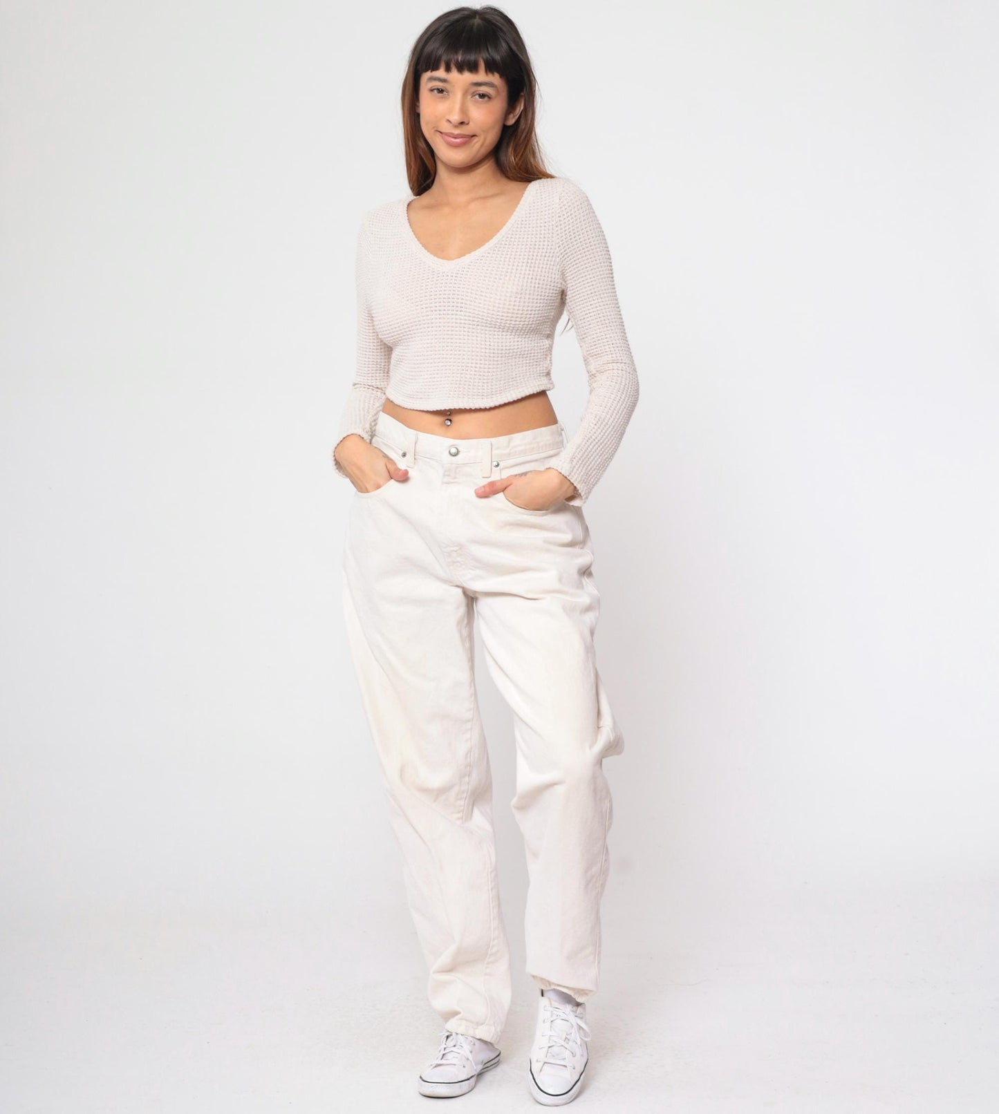 90s I.O.U White Denim Jeans High Waist Straight Leg 33/32