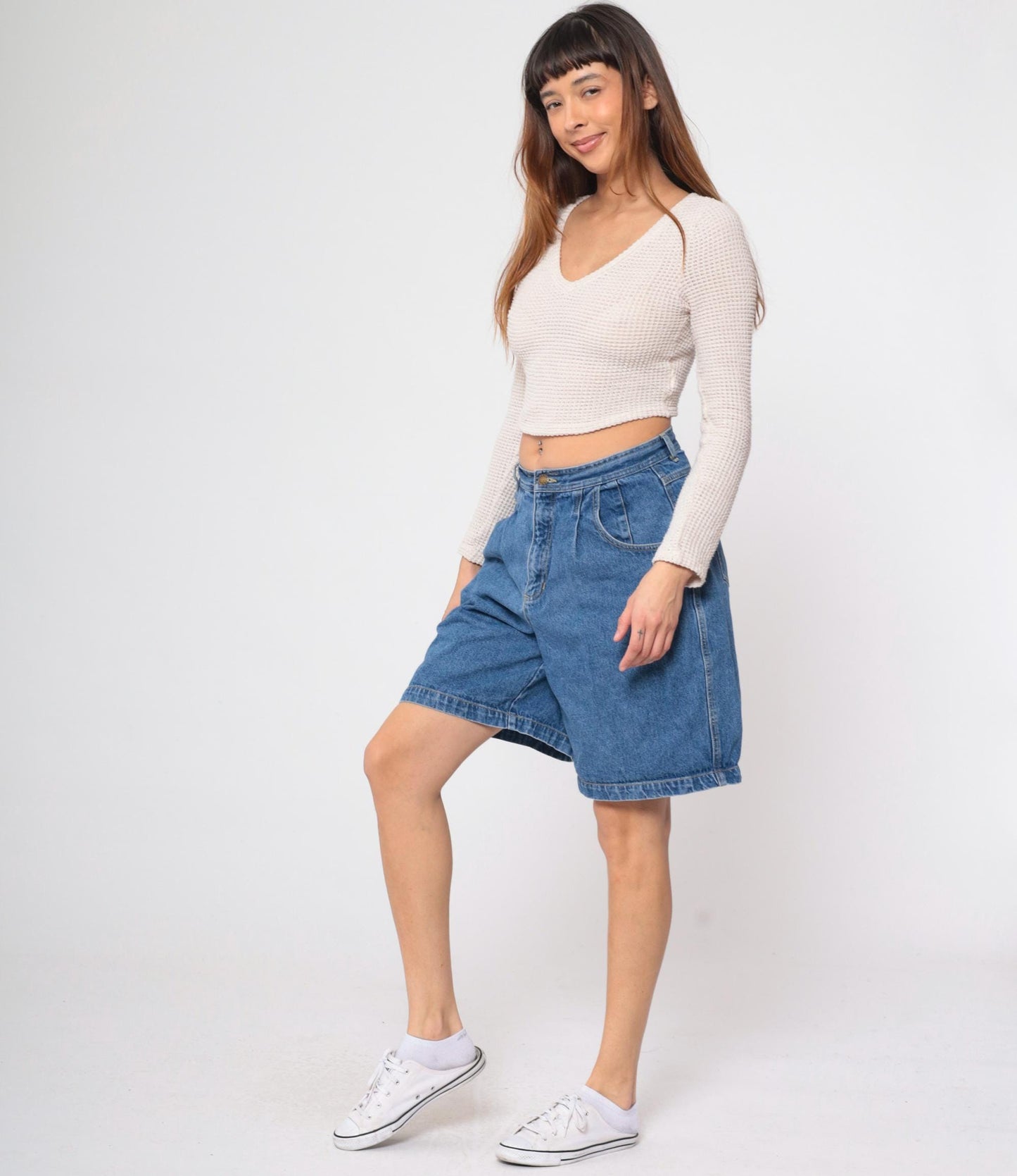 90s Claus Sports High Waisted Pleated Denim Shorts Blue Large