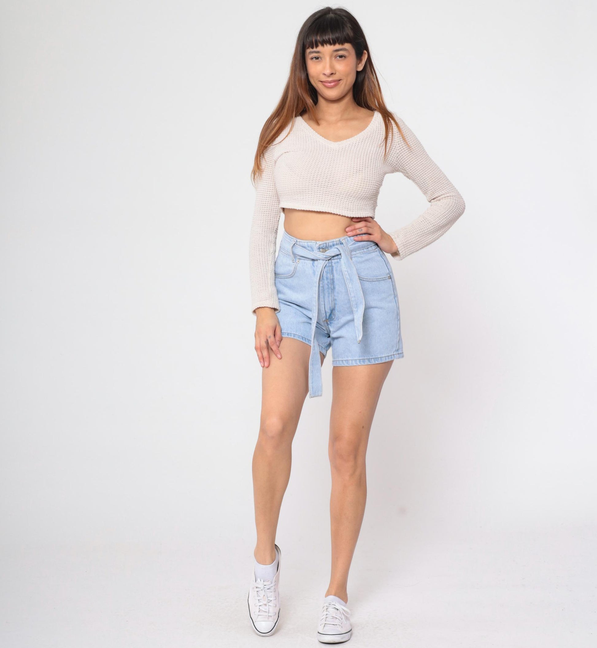 90s Parkers Light Wash Denim Shorts High Waisted Belted Jean Shorts Small