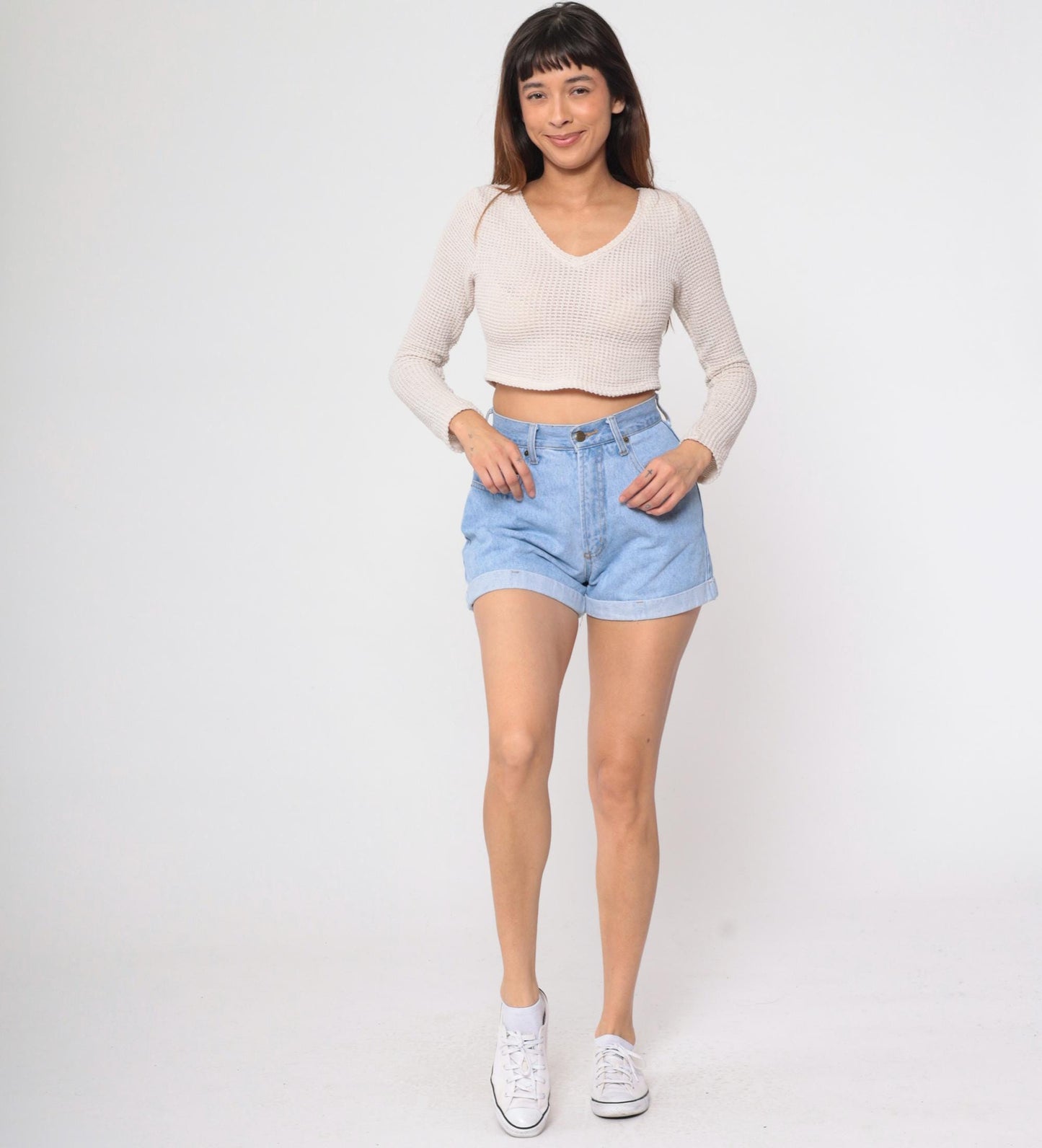 90s Parkers Light Wash Denim Shorts Cuffed High Waisted Blue Small
