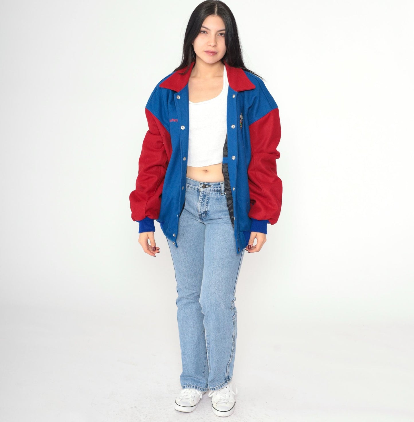 90s Universidad de Guadalajara Wool Varsity Jacket Lion Embroidery Blue Red Large