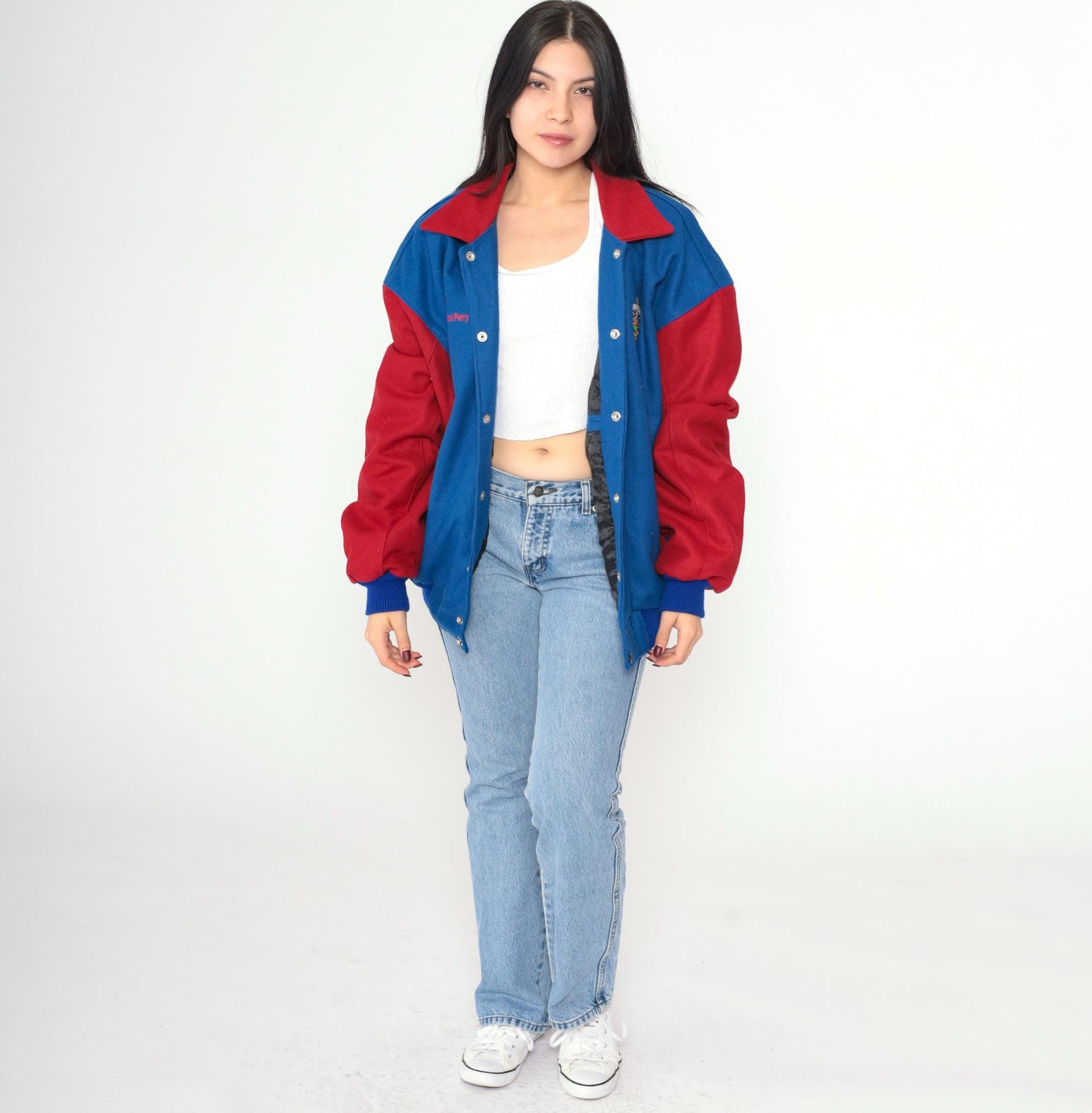 90s Universidad de Guadalajara Wool Varsity Jacket Lion Embroidery Blue Red Large