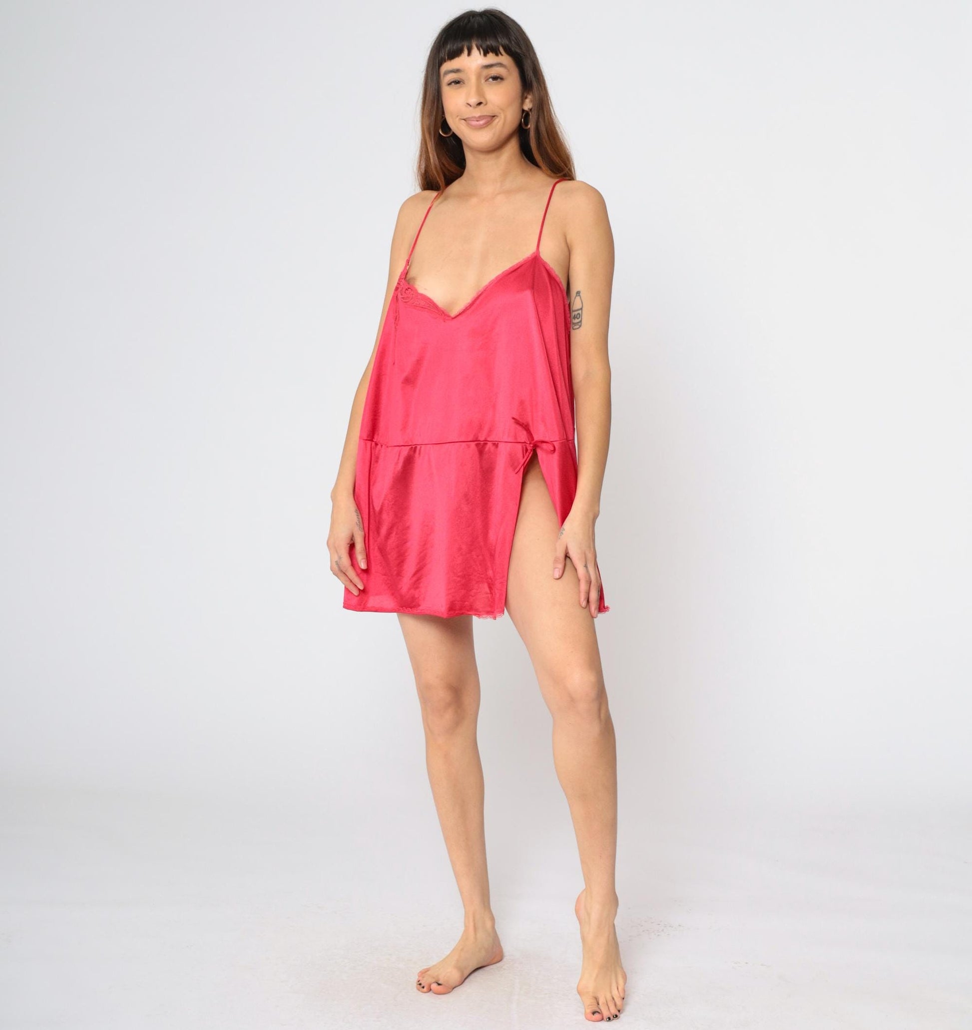 80s Vanity Fair Slip Dress Plus Size XXL Raspberry Pink Lace Spaghetti Strap Mini