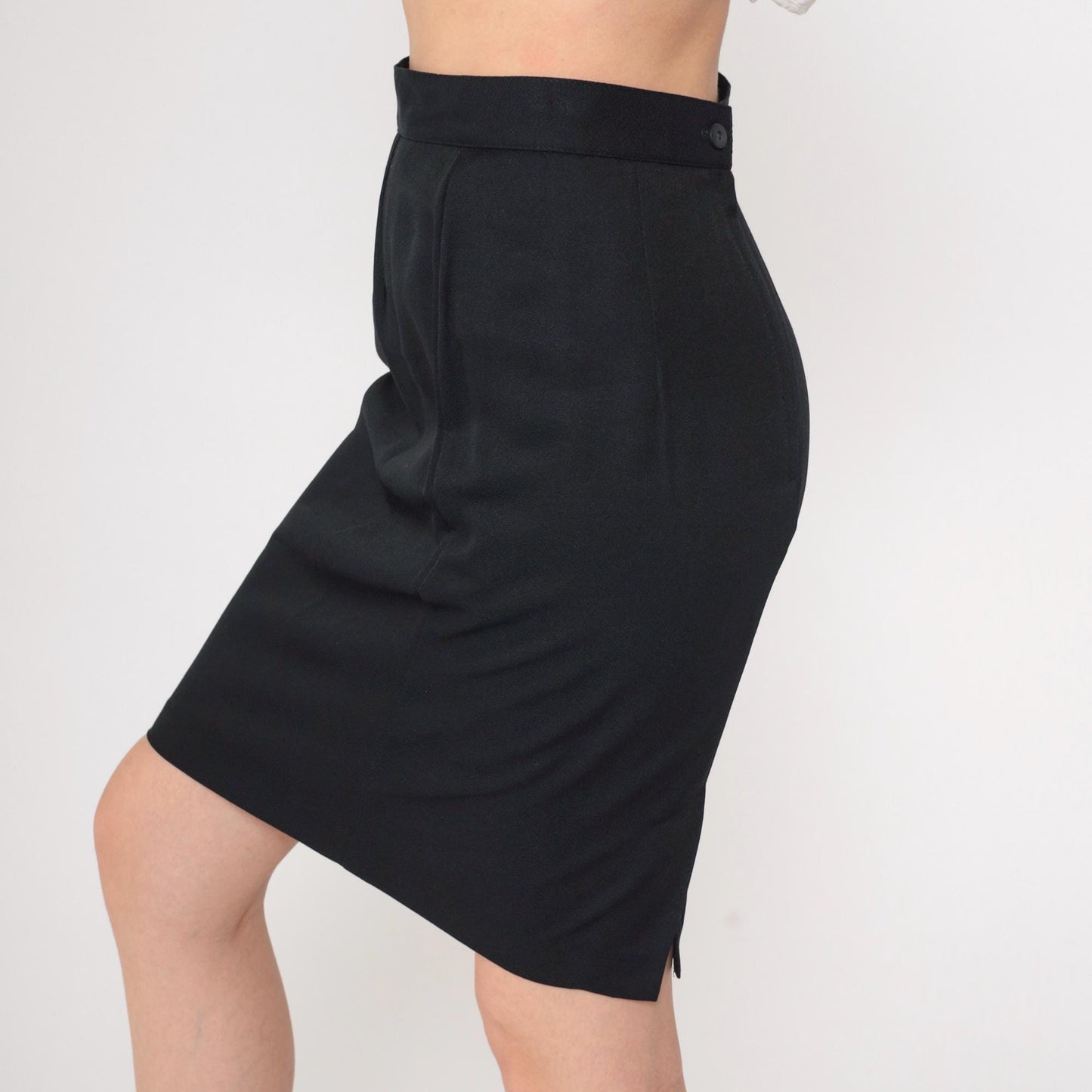 90s Black Mini Pencil Skirt High Waist Small 6