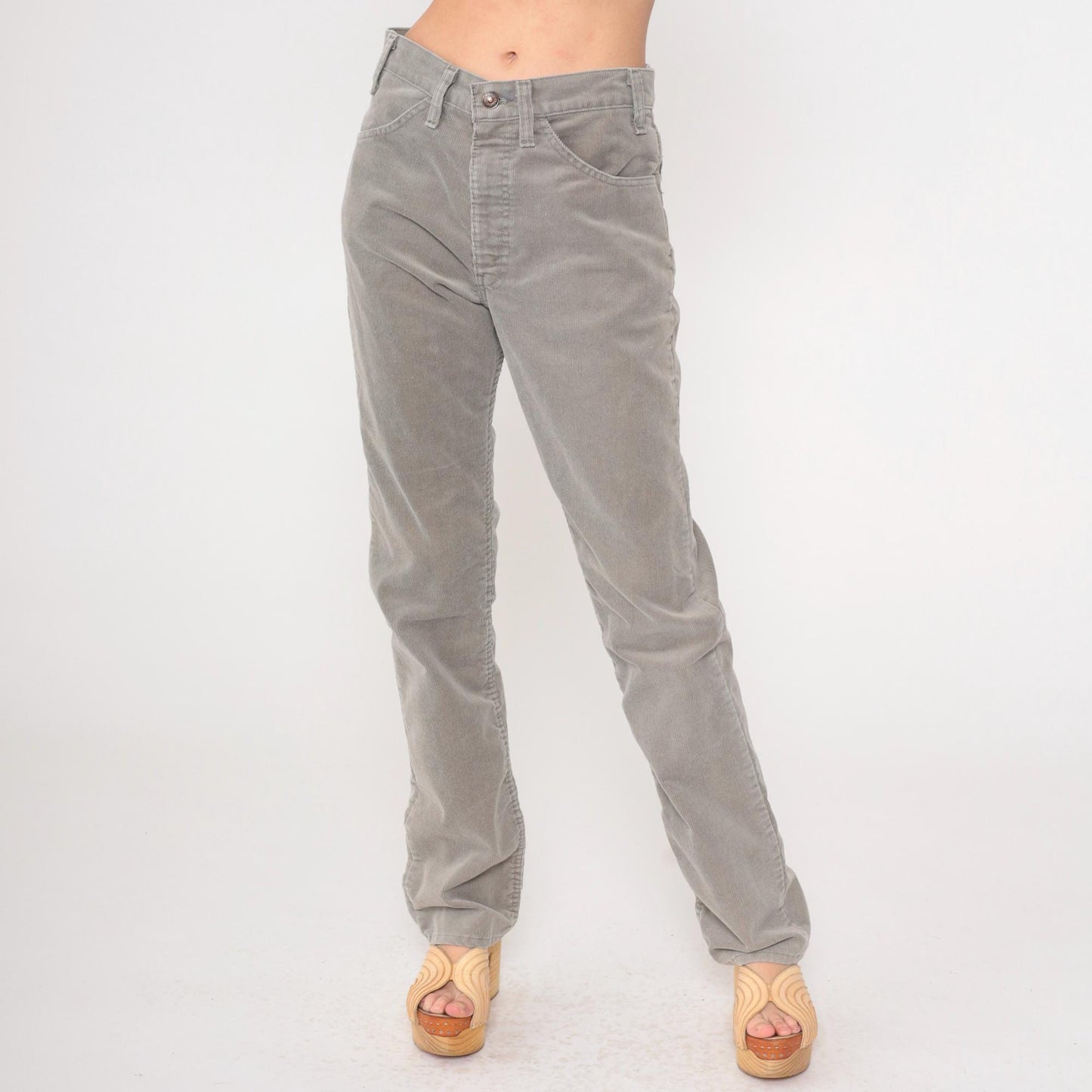 80s Levi's Grey Corduroy High-Rise Straight-Leg Pants Medium