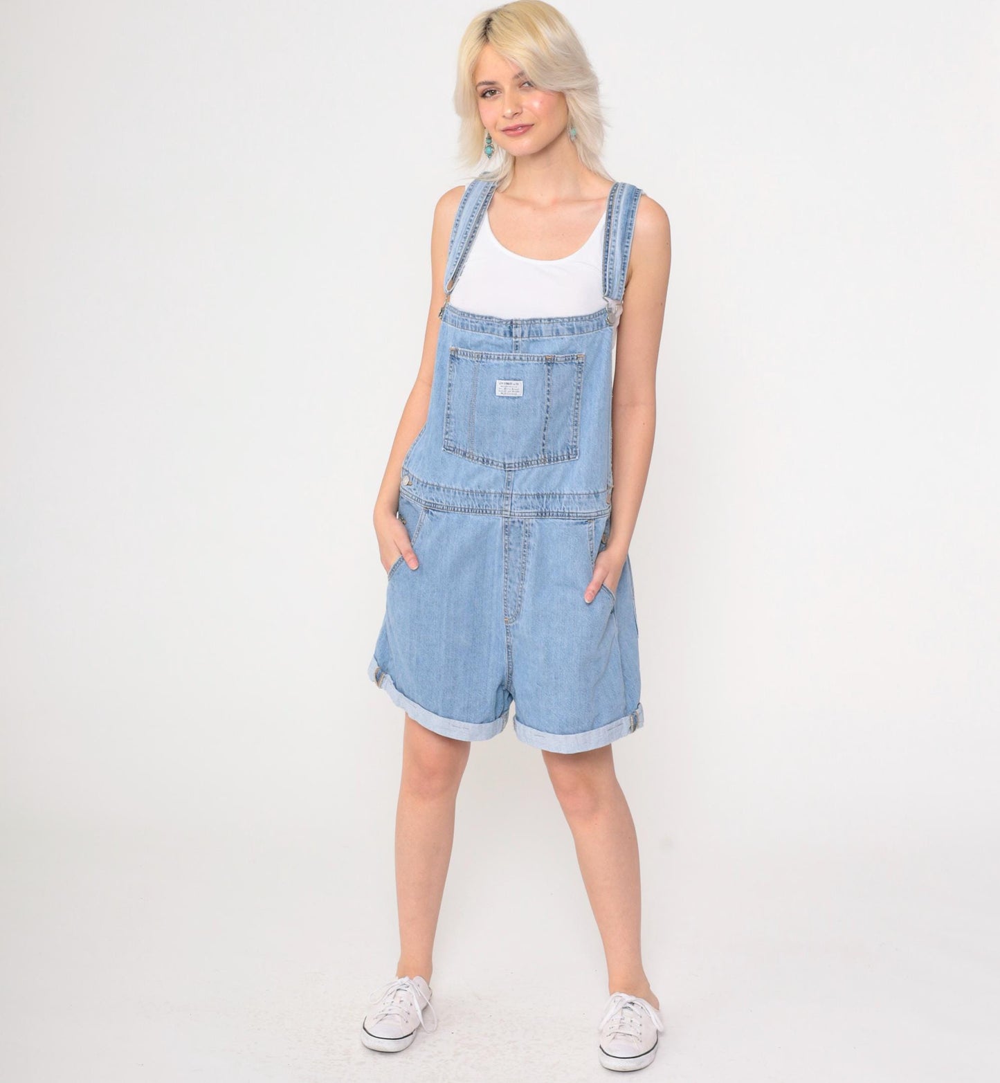 Levi's Denim Overall Shorts Blue Suspender Bib Shortalls Extra Large XXL