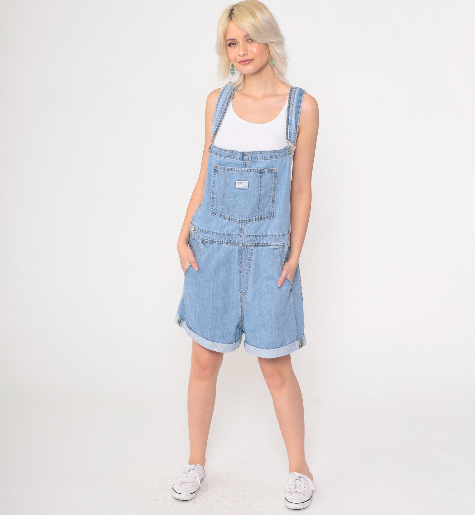 Levi's Denim Overall Shorts Blue Suspender Bib Shortalls Extra Large XXL