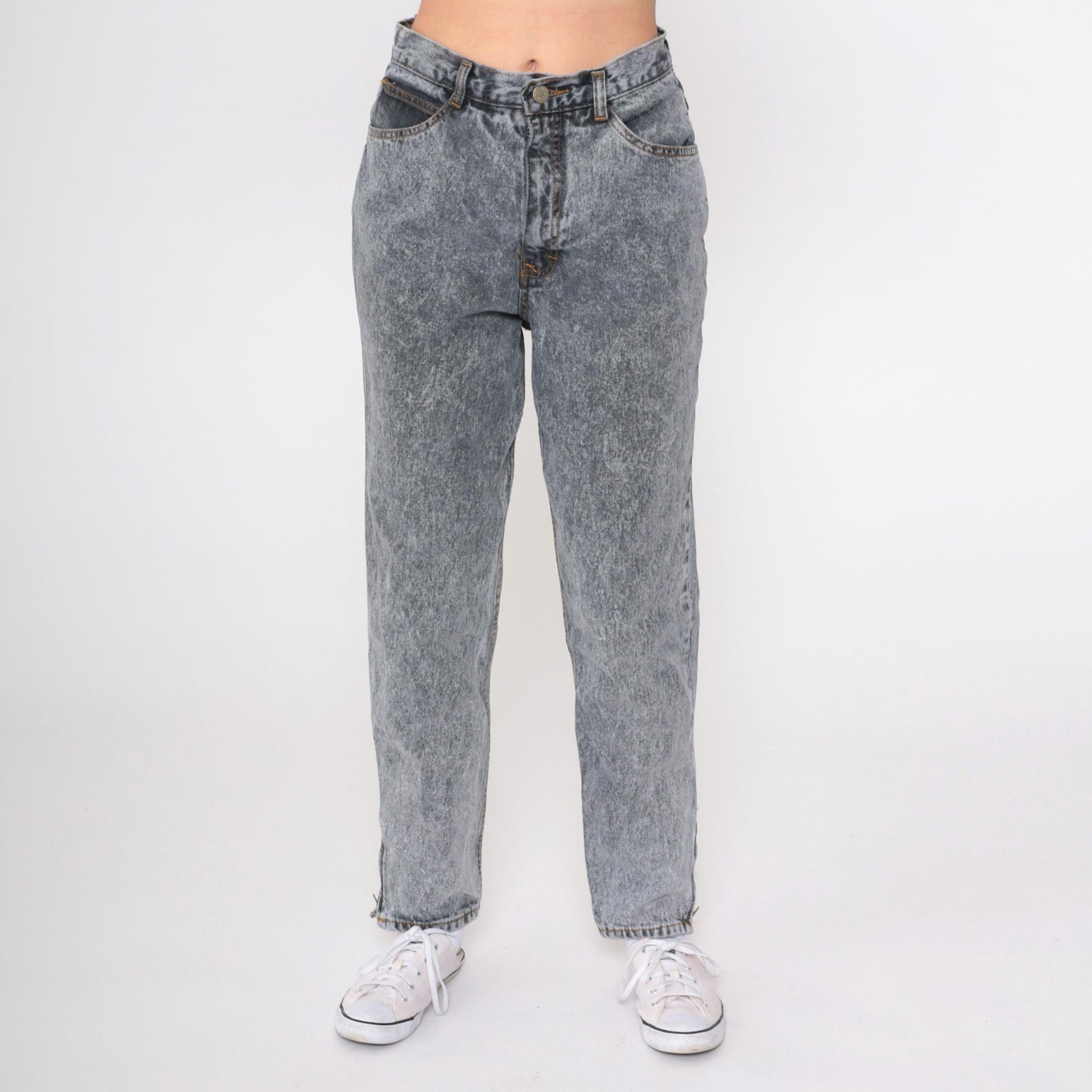 90s Hunt Club Acid Wash High-Waist Jeans Ankle Zip Grey Denim Small