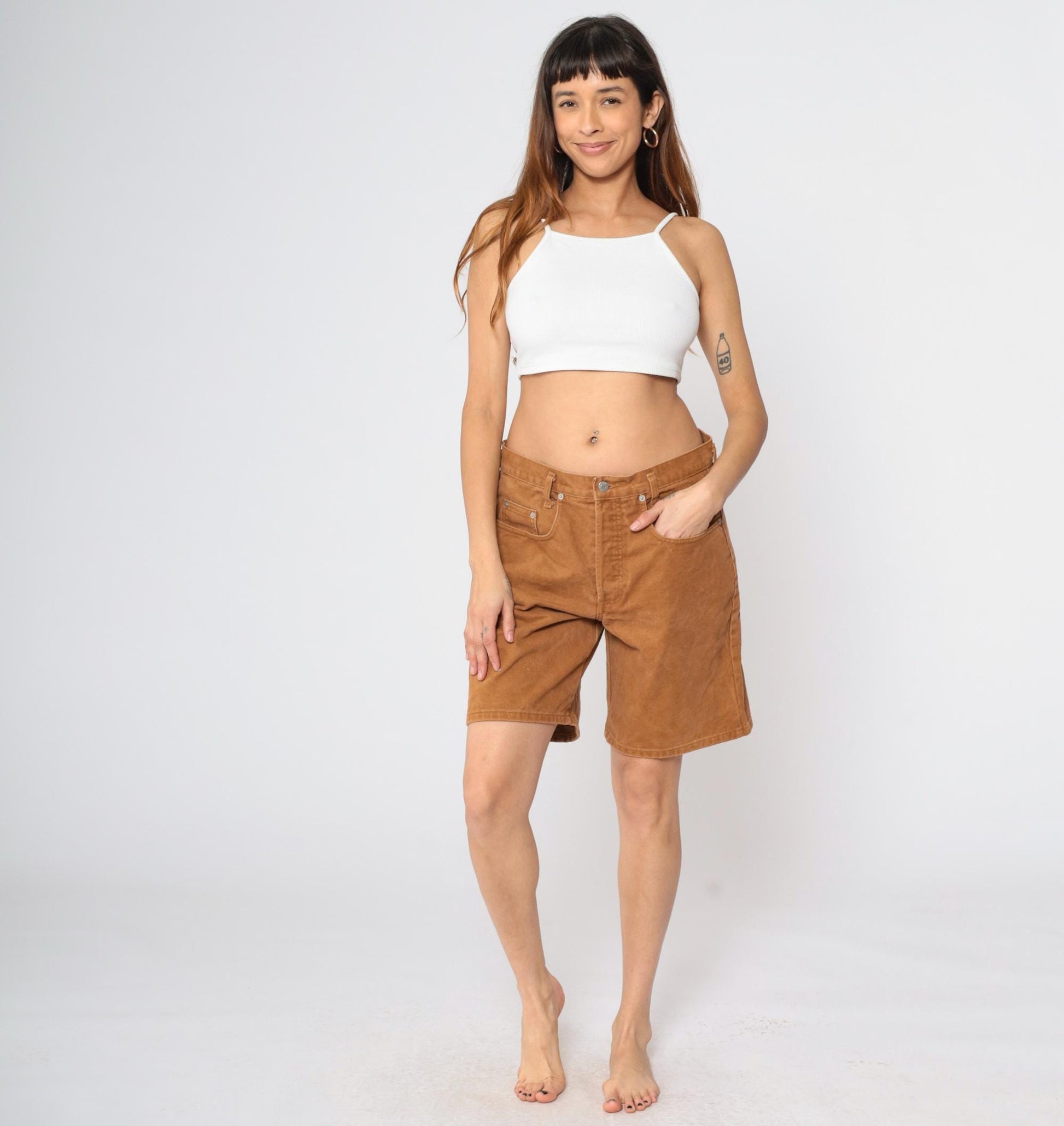 90s Guess Brown Denim Shorts High-Waisted Jean Shorts Large