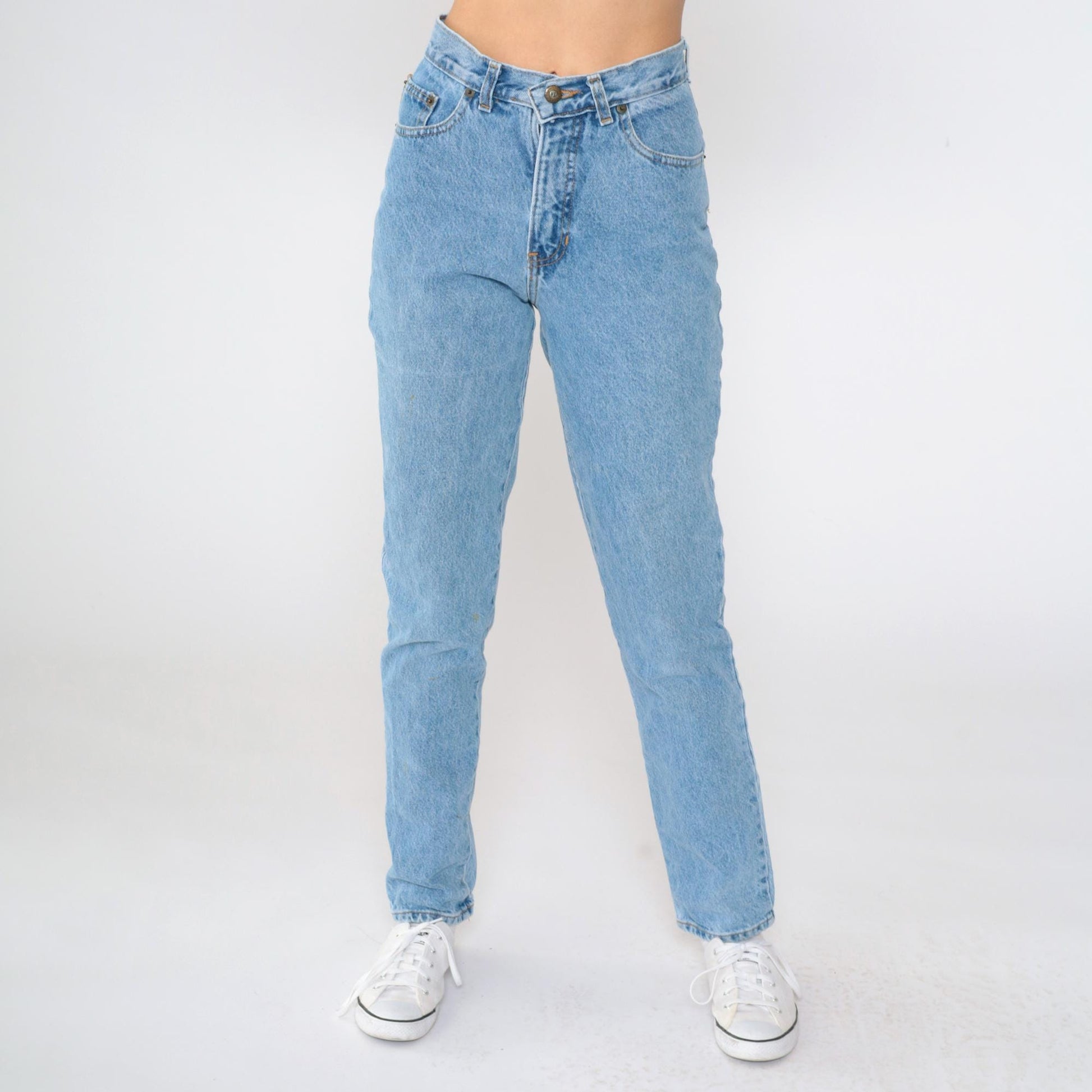 90s Express High Rise Slim Straight Jeans Blue Denim Small 3/4