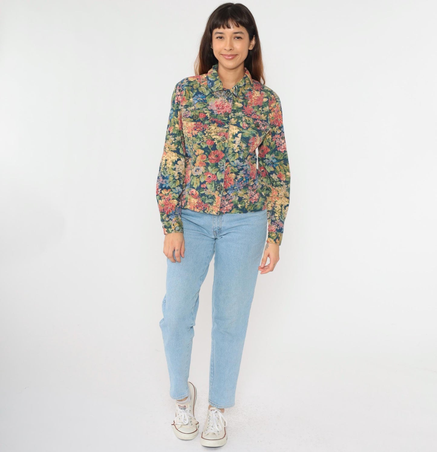 Y2K Coldwater Creek Floral Button-Up Blouse Long Sleeve Multicolor Print Medium