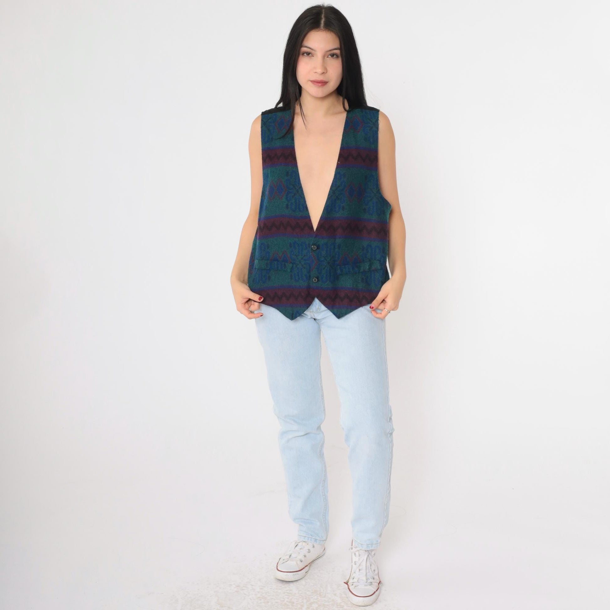 90s Hutspah Geometric Southwestern Vest Button Up Sleeveless Medium