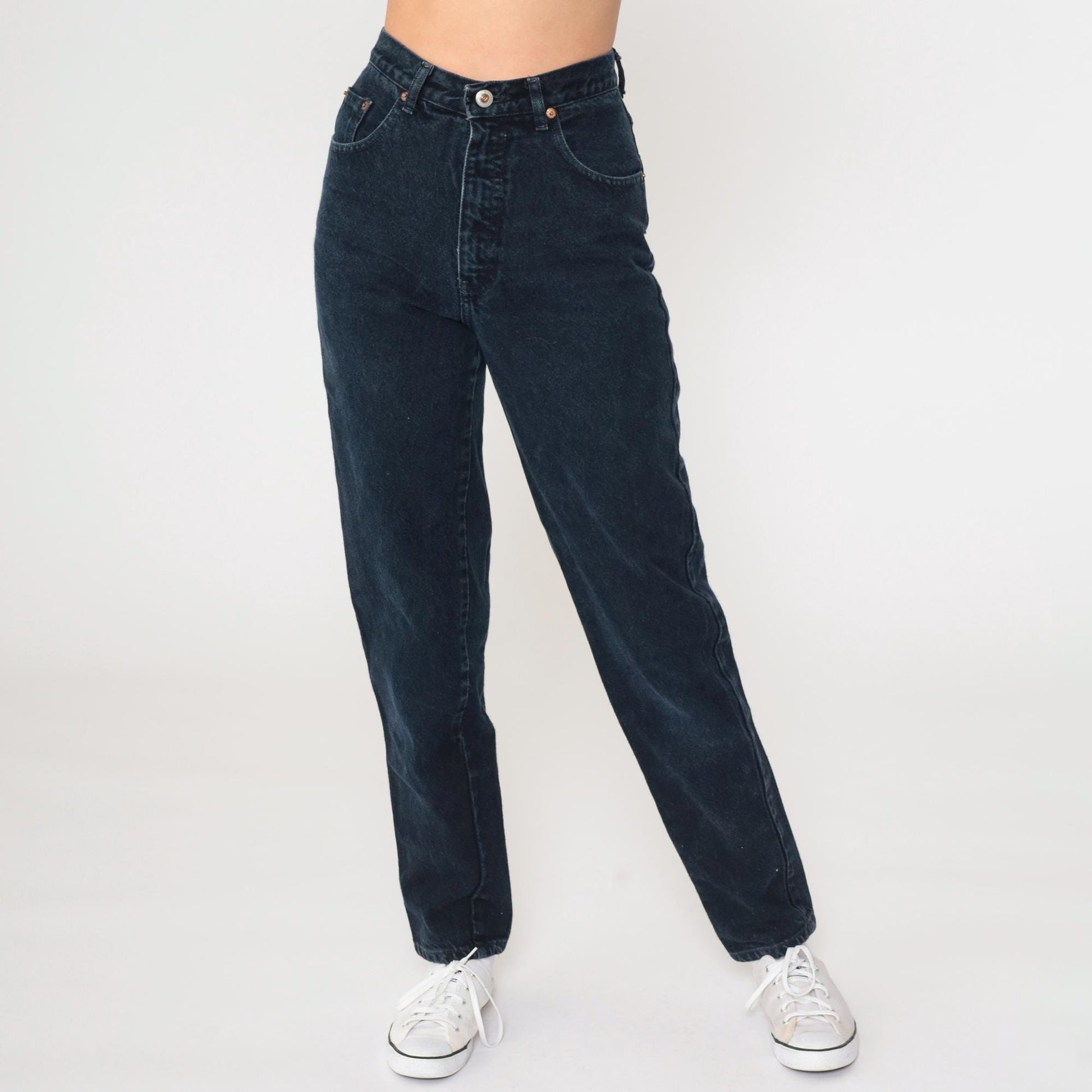 90s Enuf Black Denim Mom Jeans High Rise Tapered Extra Small XS