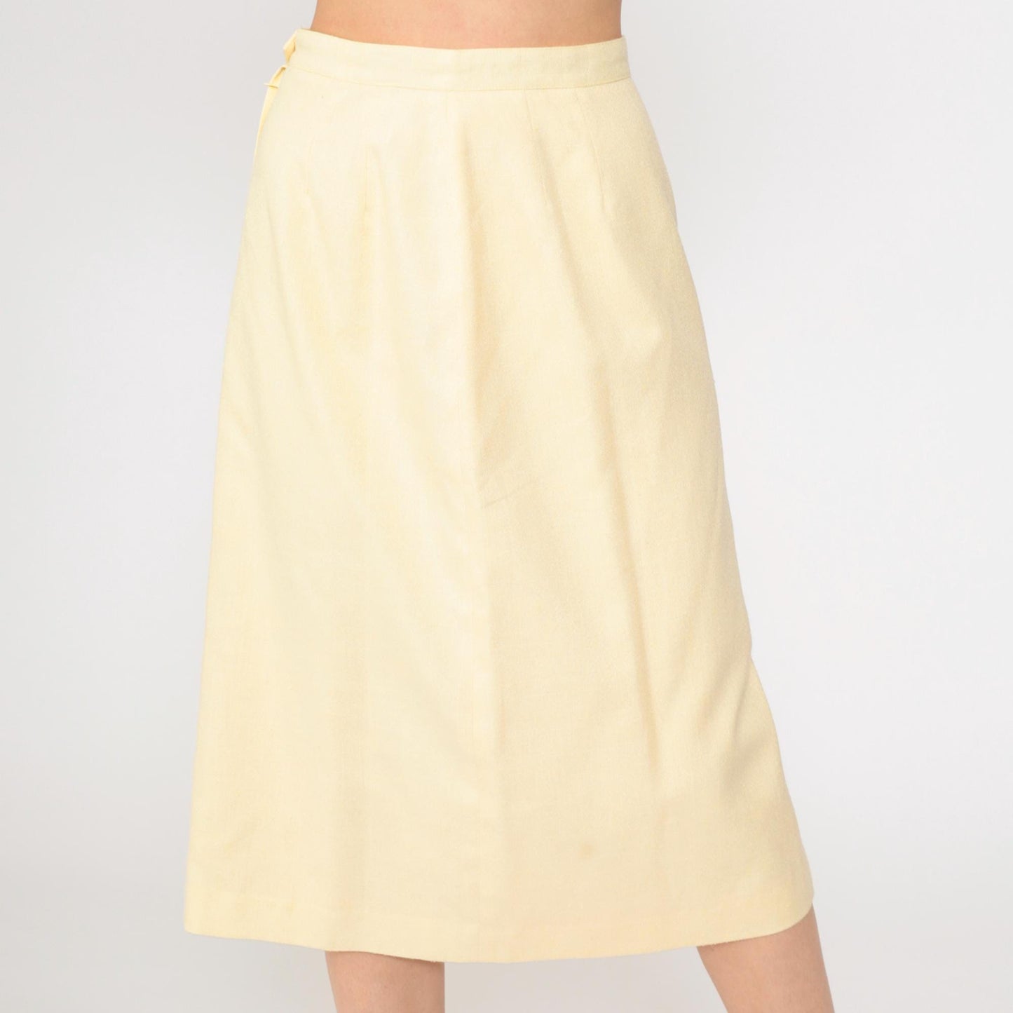 90s Light Yellow Midi Pencil Skirt High Waist Extra Small