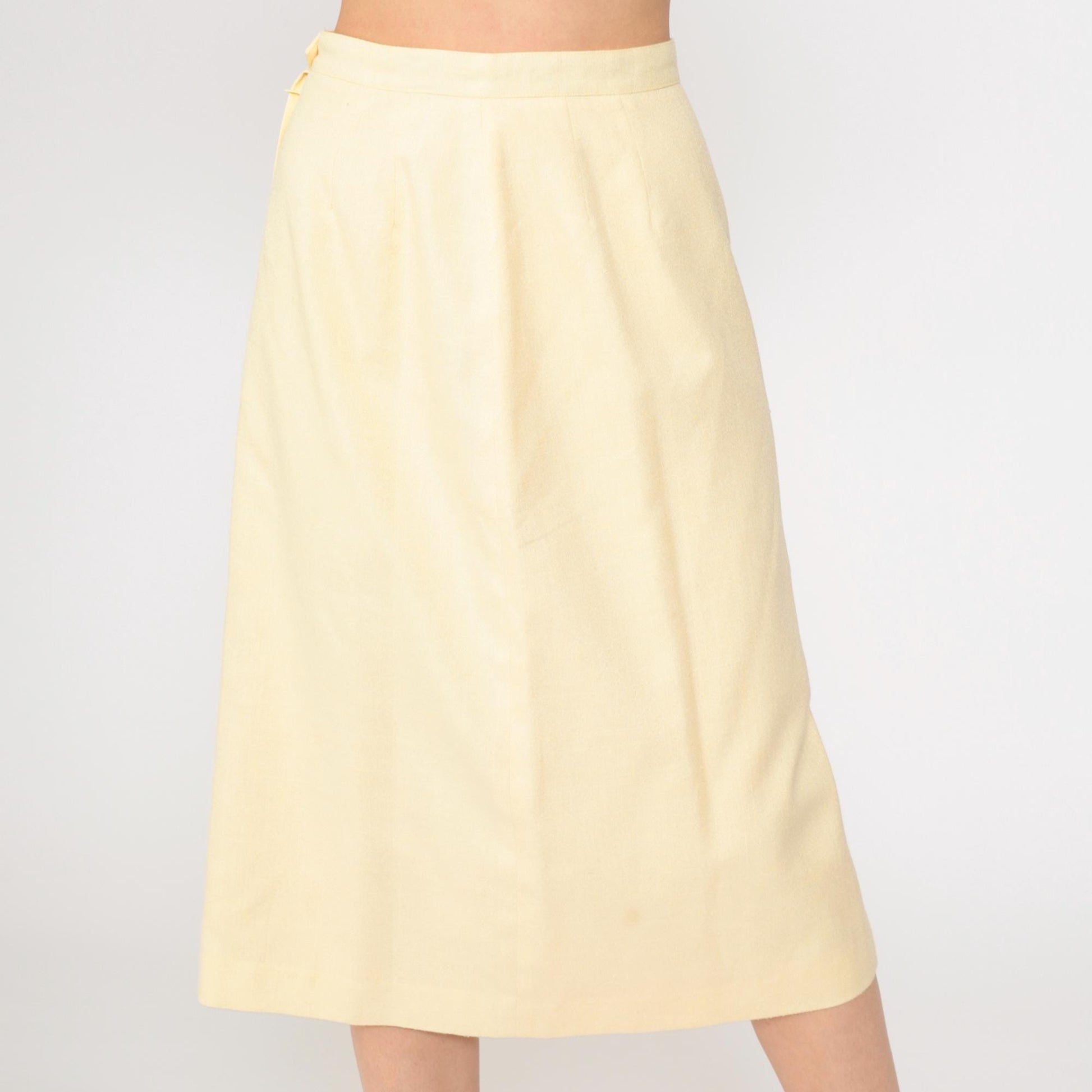 90s Light Yellow Midi Pencil Skirt High Waist Extra Small