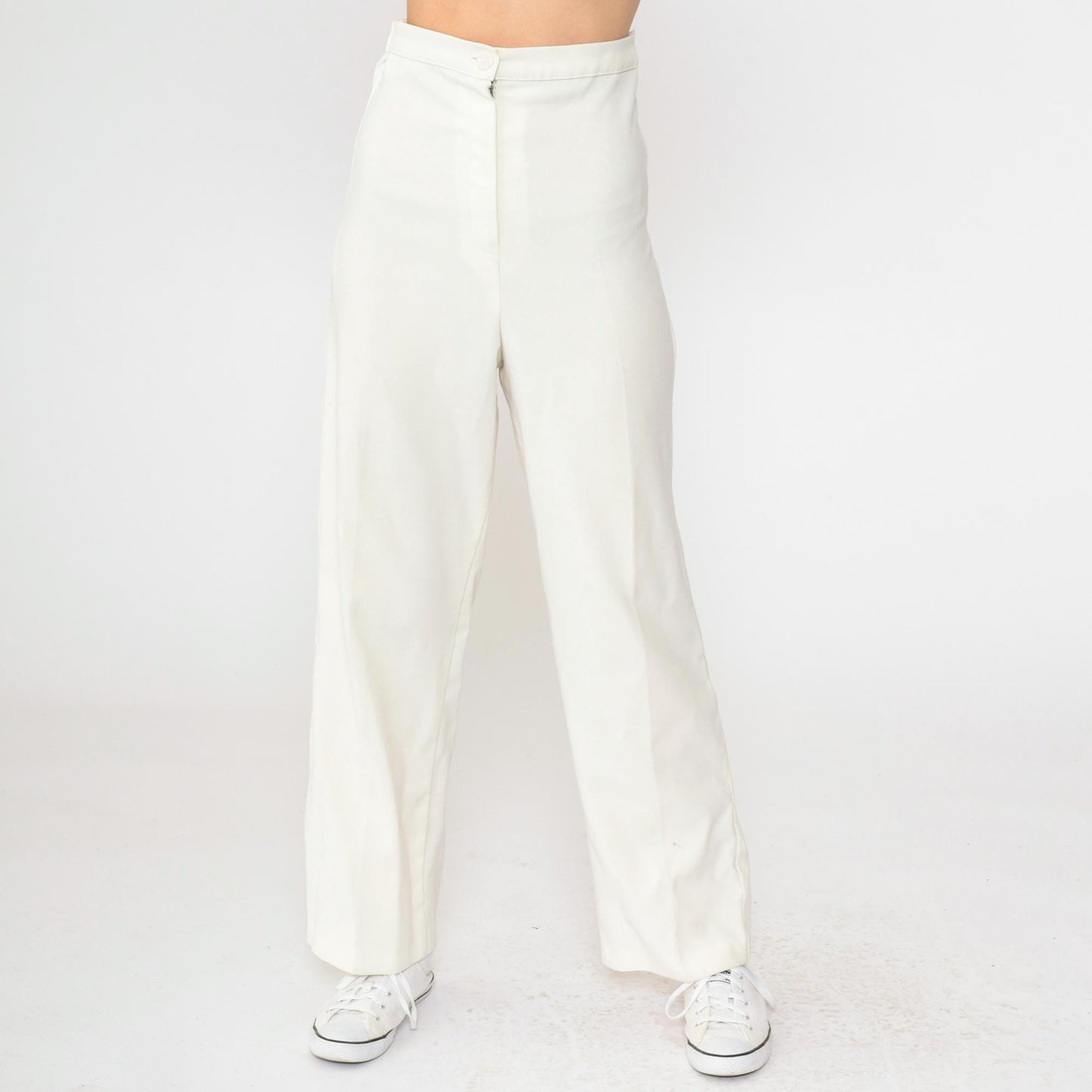 80s White High-Waisted Straight Leg Trousers Youth XS