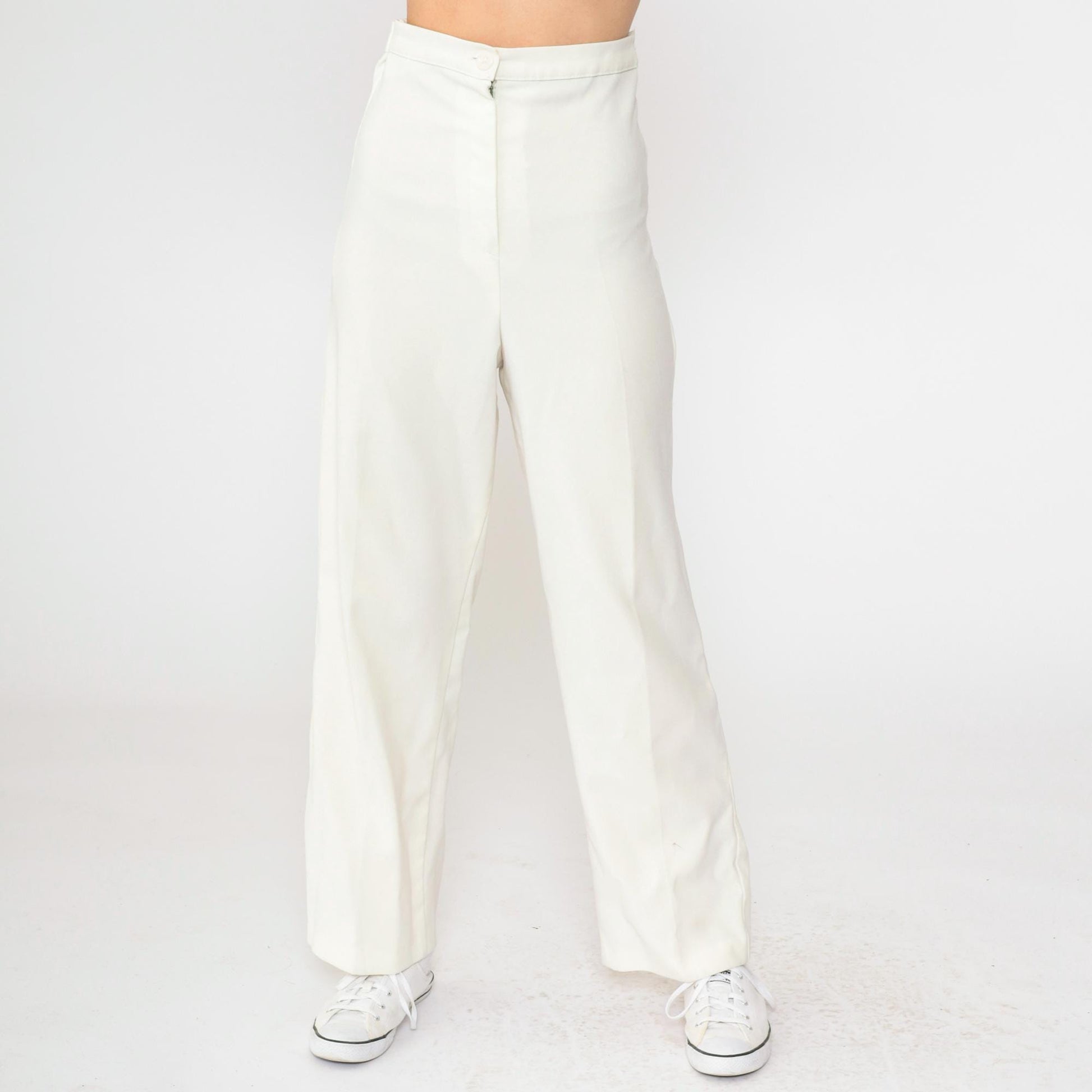 80s White High-Waisted Straight Leg Trousers Youth XS