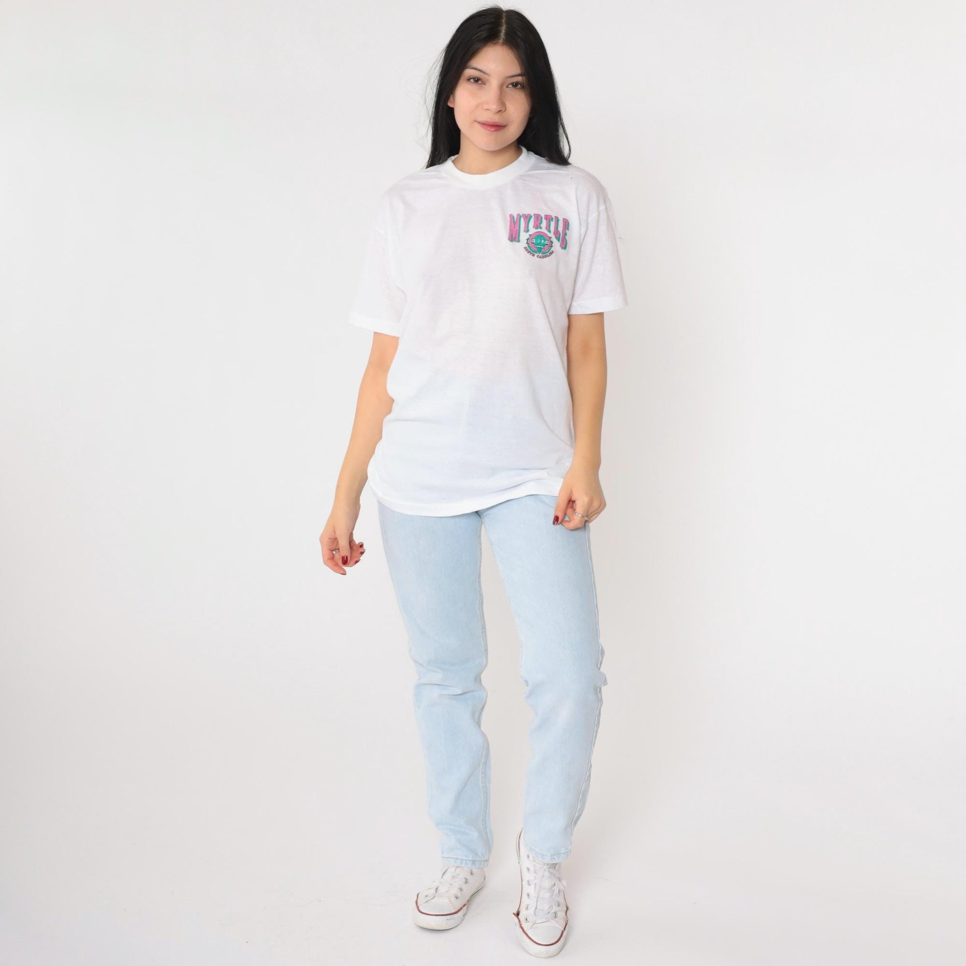 90s Myrtle Beach Graphic T-Shirt White Single Stitch Crewneck Medium