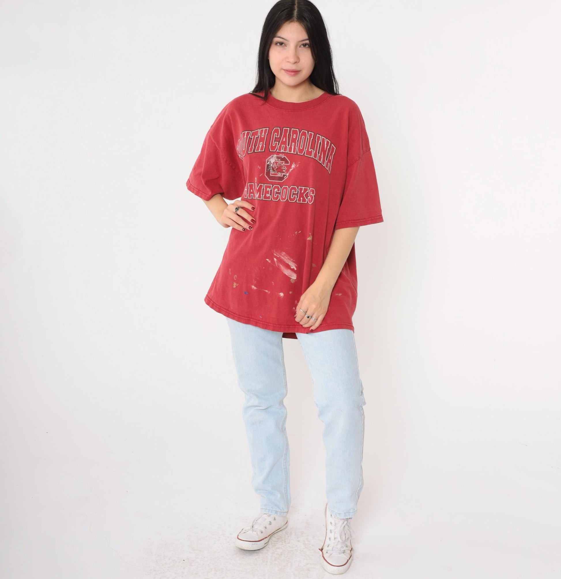 00s South Carolina Gamecocks Paint Splatter Graphic Tee Red XXL