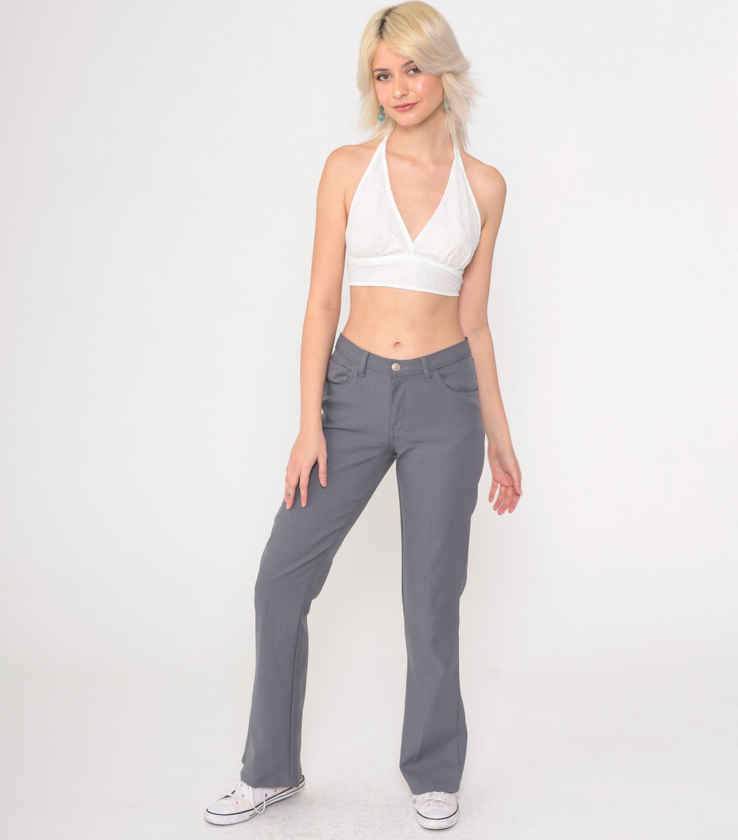 90s Paris Blues Grey Flared Pants Bell Bottom Mid Rise Small 5