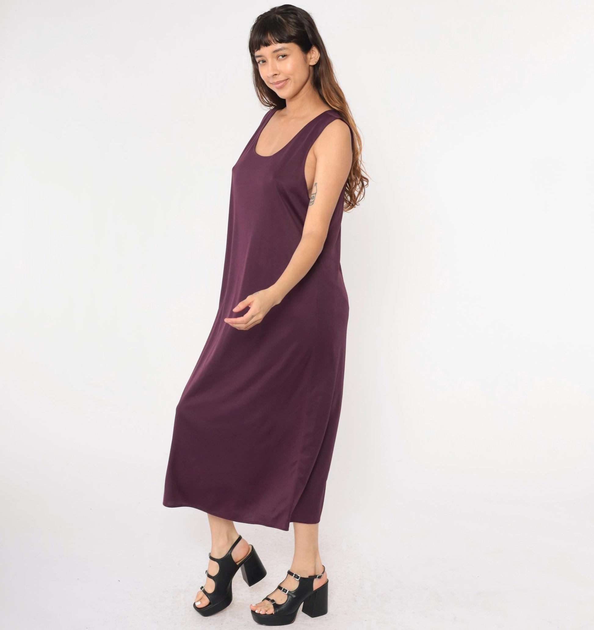 90s Purple Shift Dress Ankle Length Sleeveless Scoop Neck Maxi Extra Large
