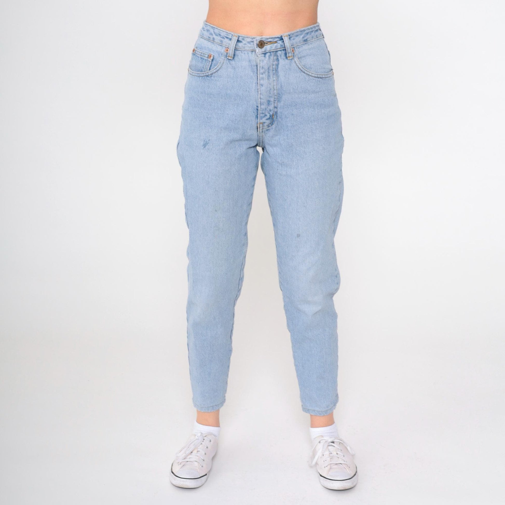 90s High Waisted Tapered Ankle Jeans Blue Denim Small