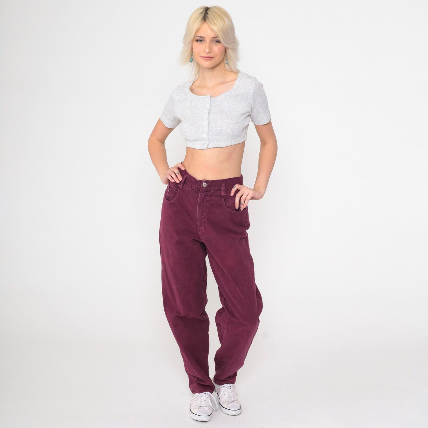 90s Steel Plum High-Waist Tapered Jeans Cotton Small