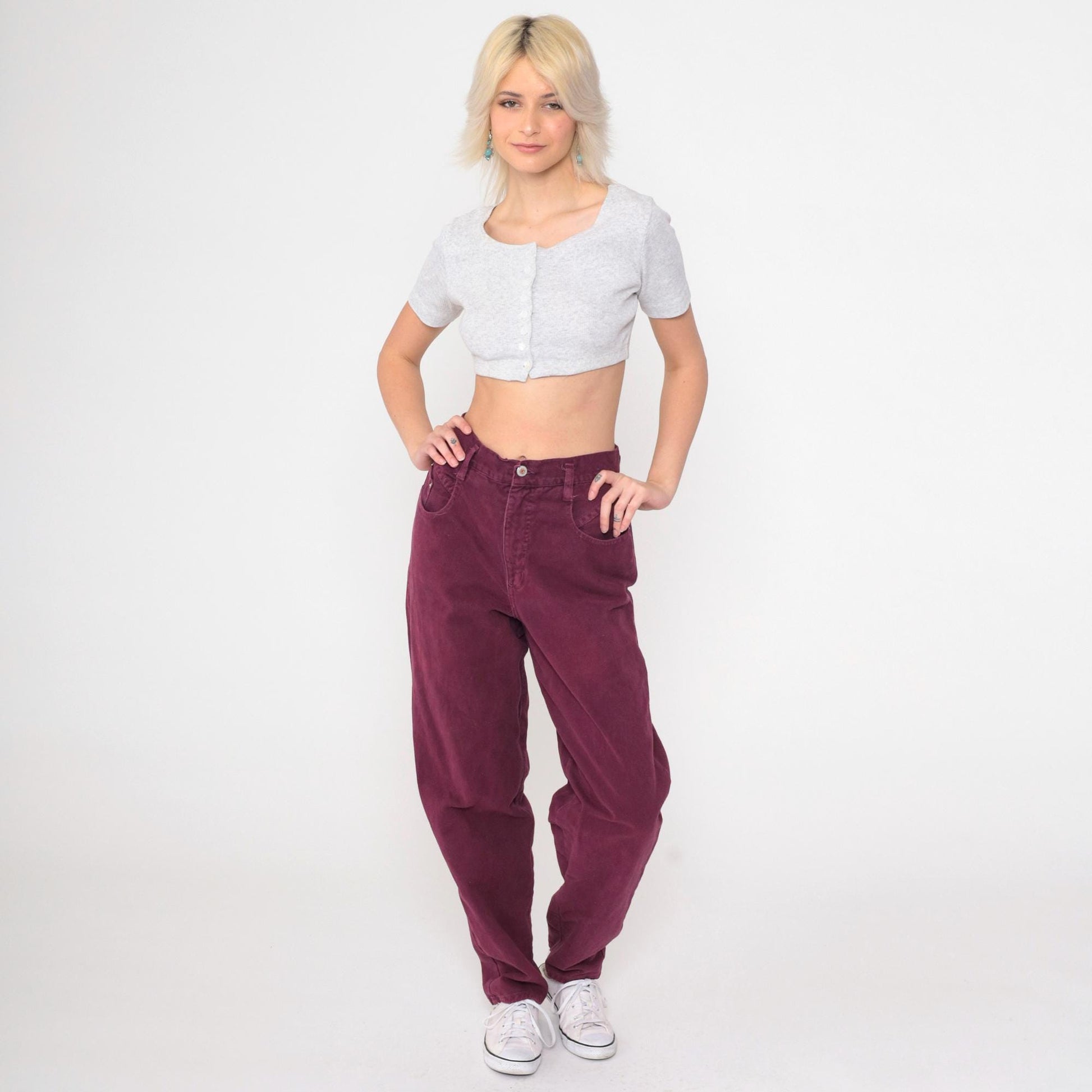 90s Steel Plum High-Waist Tapered Jeans Cotton Small
