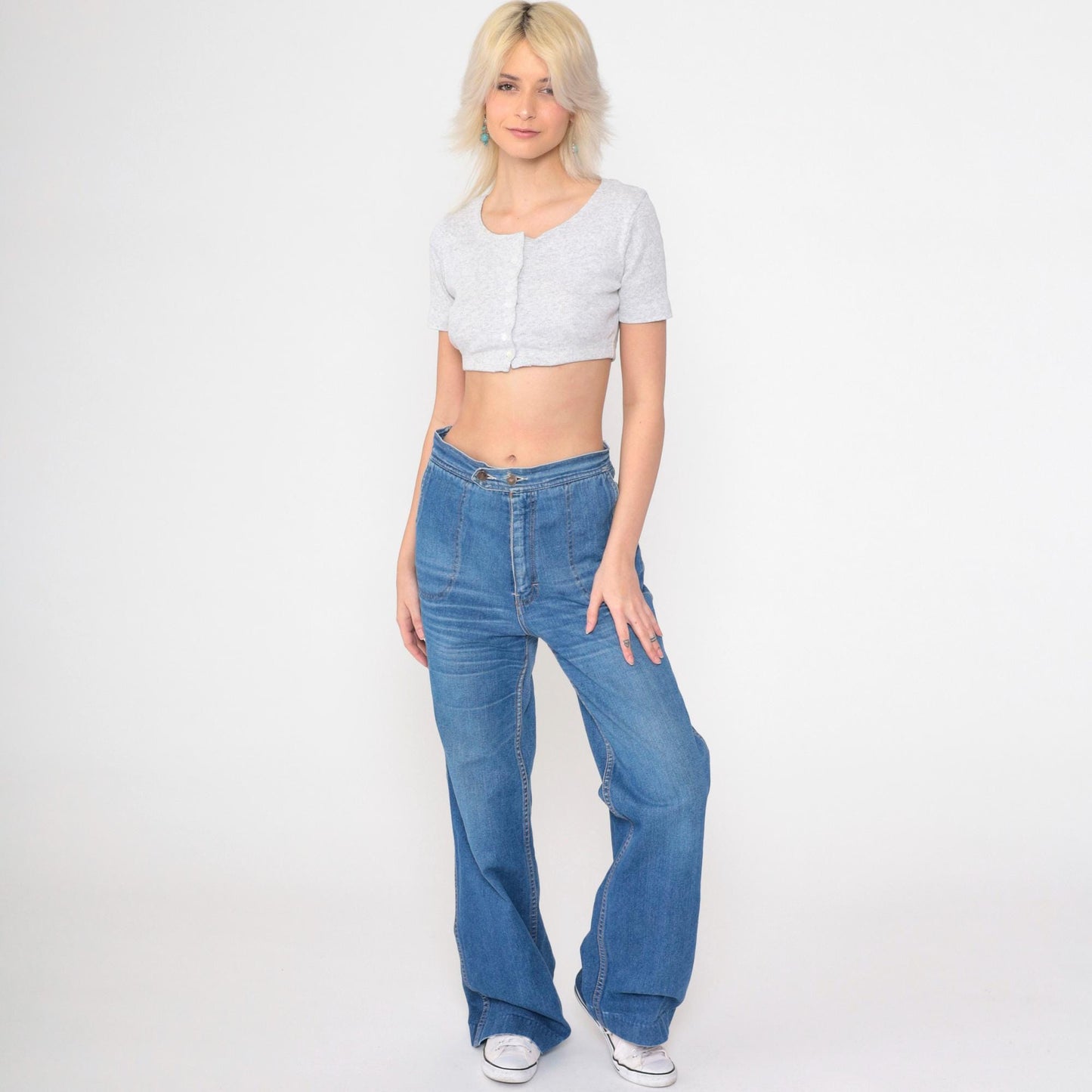 80s Bay Britches High Rise Straight Leg Jeans Faded Blue Denim Medium