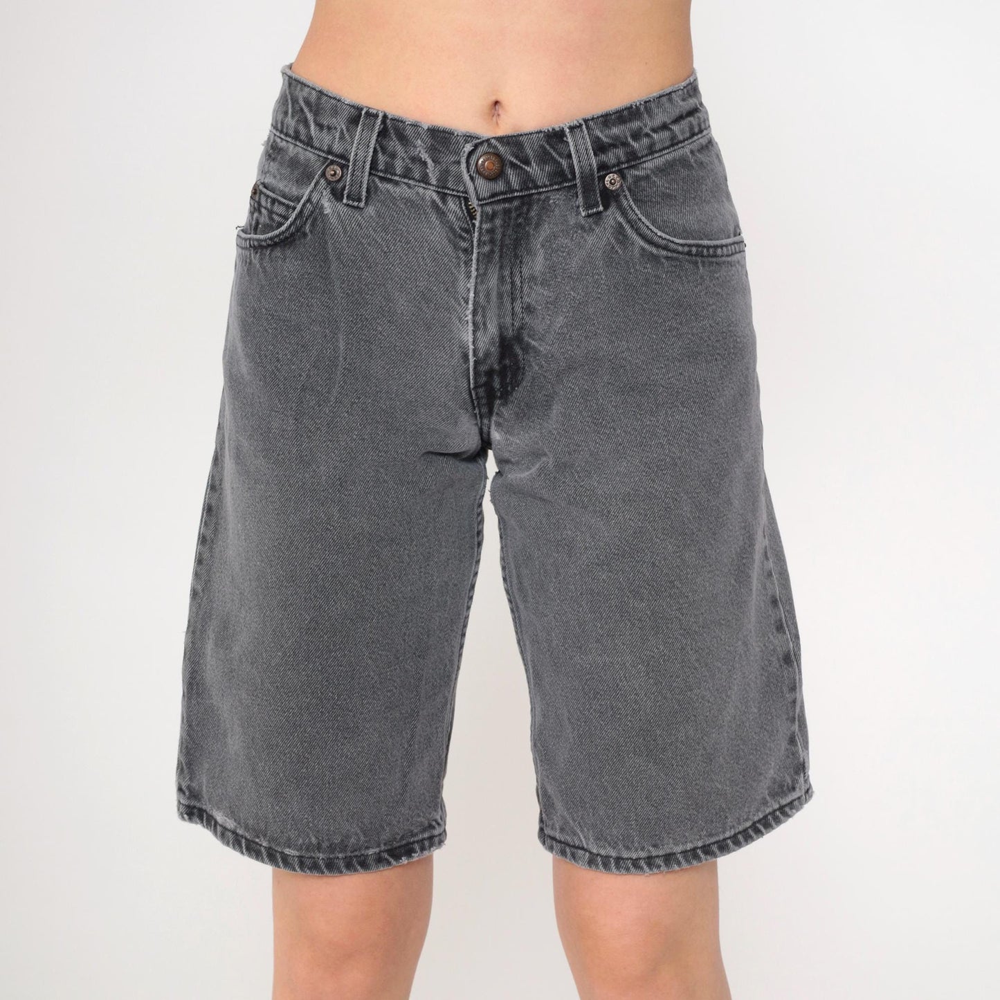 90s Levi's 560 High-Waist Denim Shorts Faded Black Bermuda Small