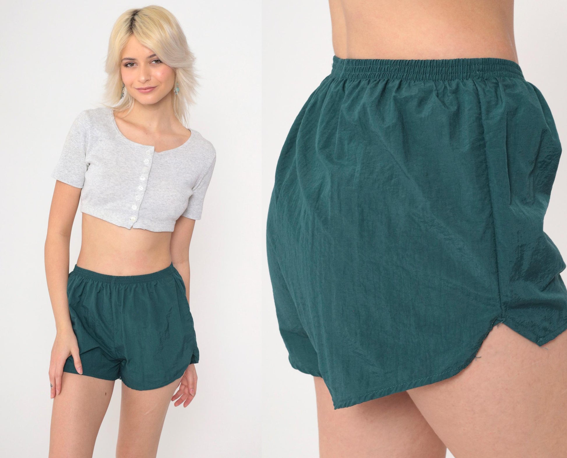 90s Pro Spirit Green Nylon Swim Shorts Elastic Waist Extra Small