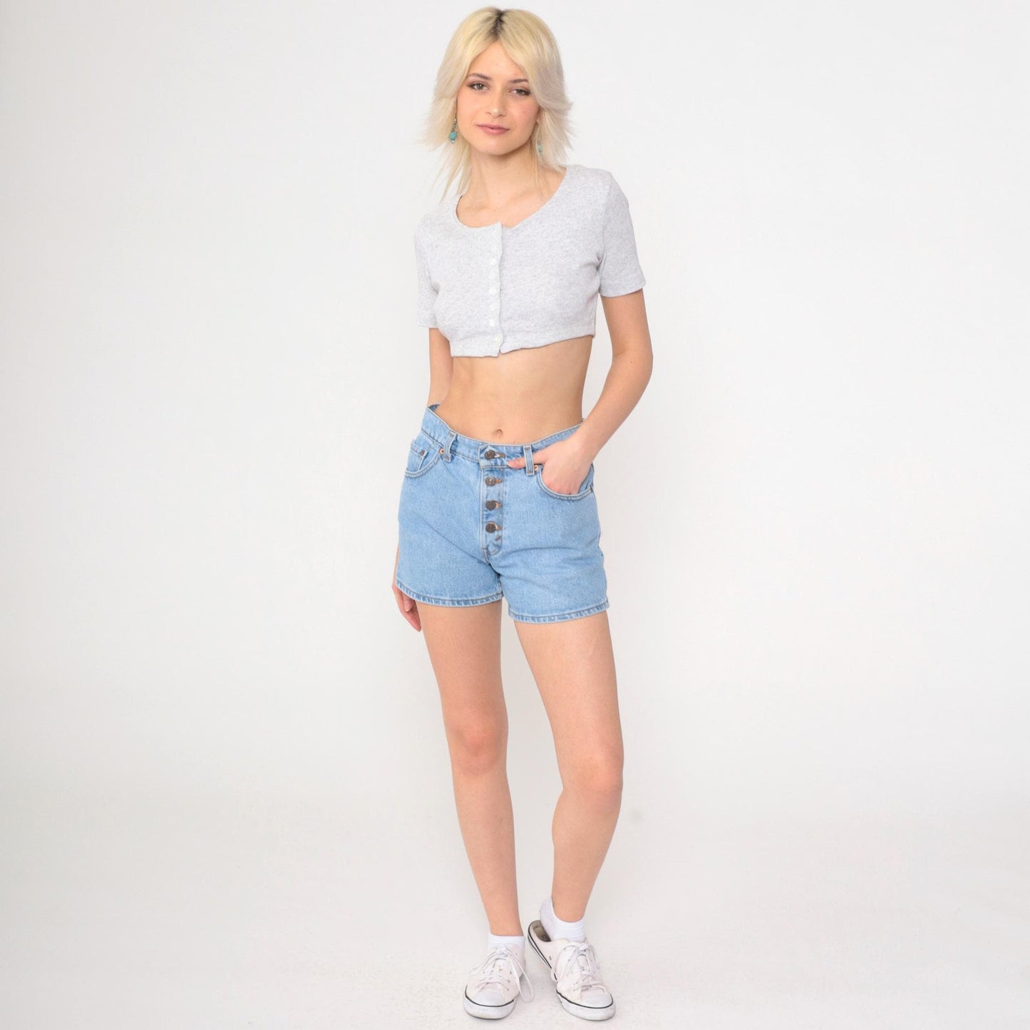 90s Levi's Blue Denim Shorts High Rise Button Fly Small